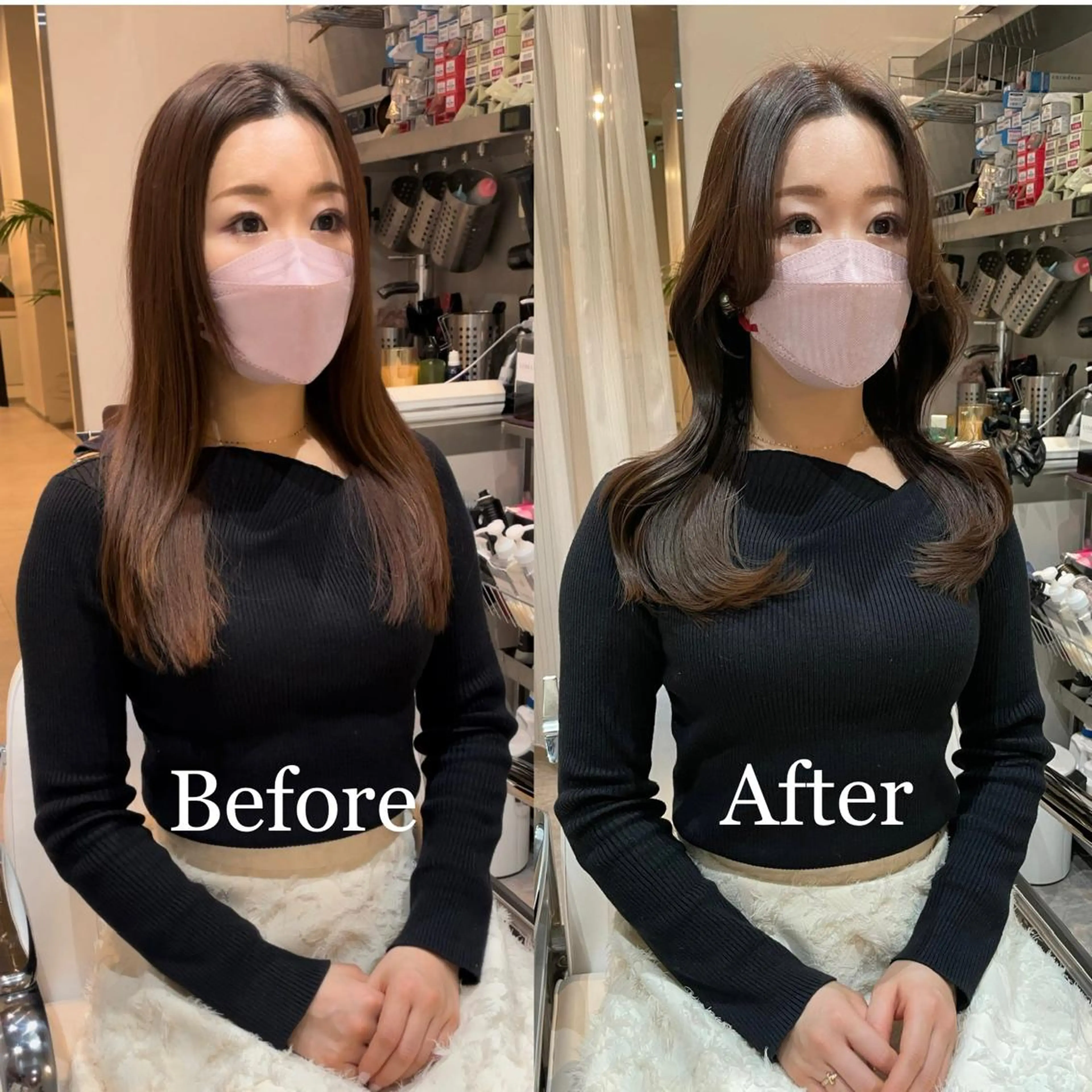 ロング くびれヘア エギョモリ 顔まわりレイヤー 顔周りカット ヨシンモリ LOMA🇰🇷 銀座のヘアスタイル