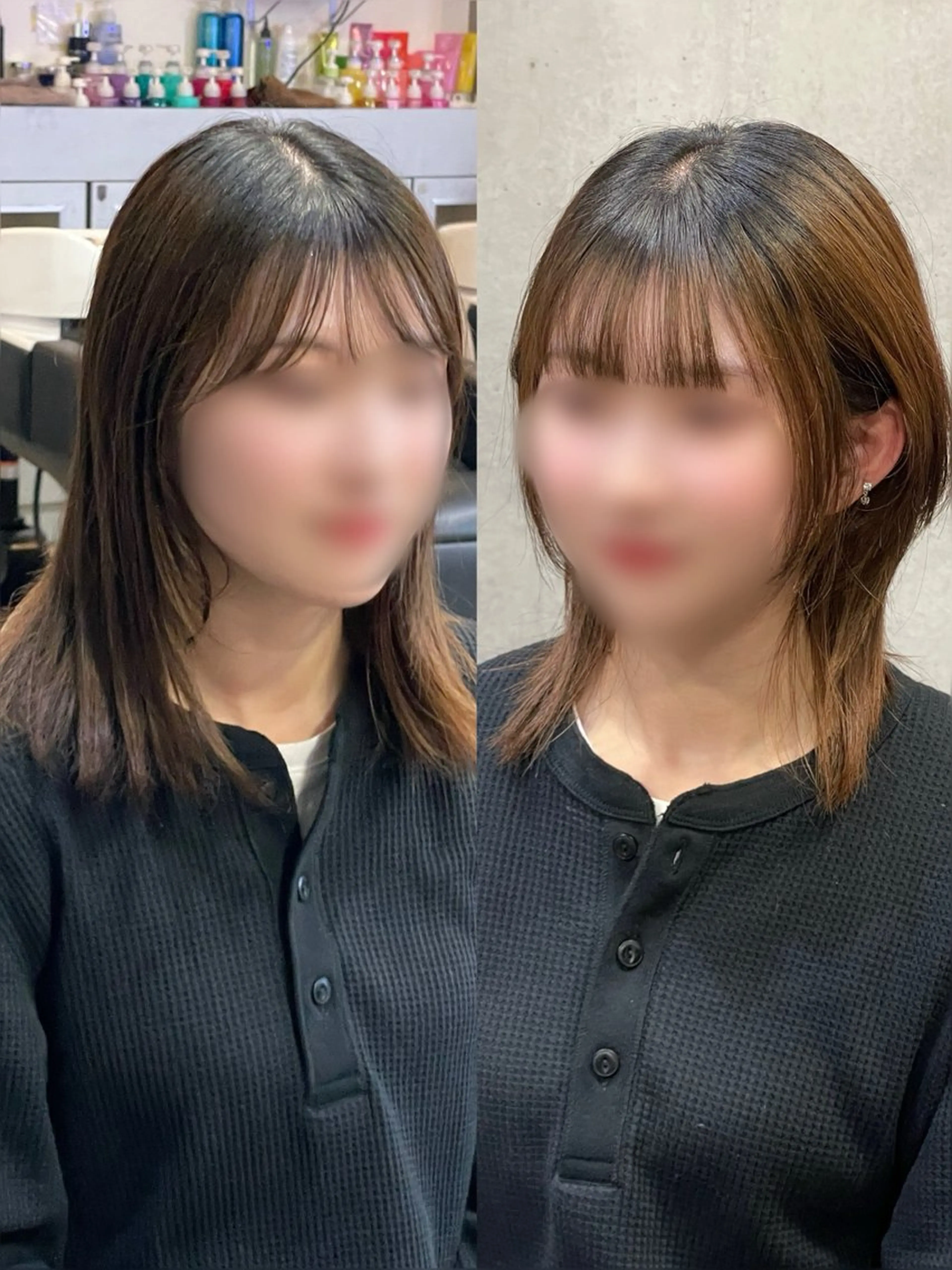 ミディアム ミディアムレイヤー 伸ばしかけ 韓国風ヘア レイヤーカット カット レイヤーハッシュカッ トカラー専門美容師のヘアスタイル