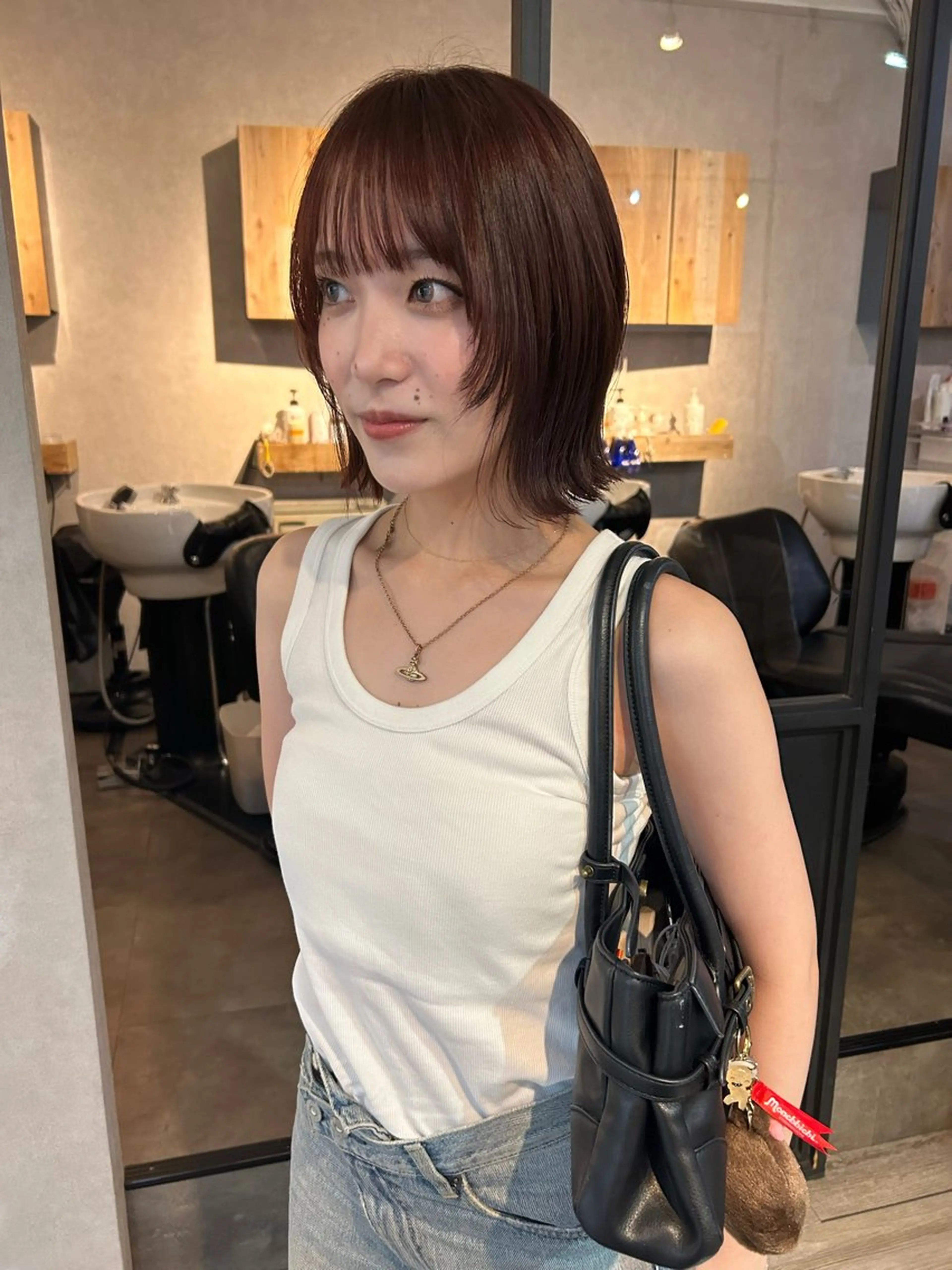 ショート カラー ボブレイヤー ボブ くびれヘア 顔周りカット レイヤーカット カット ヘアカラー トリートメント FERIA梅田 hana💫のヘアスタイル