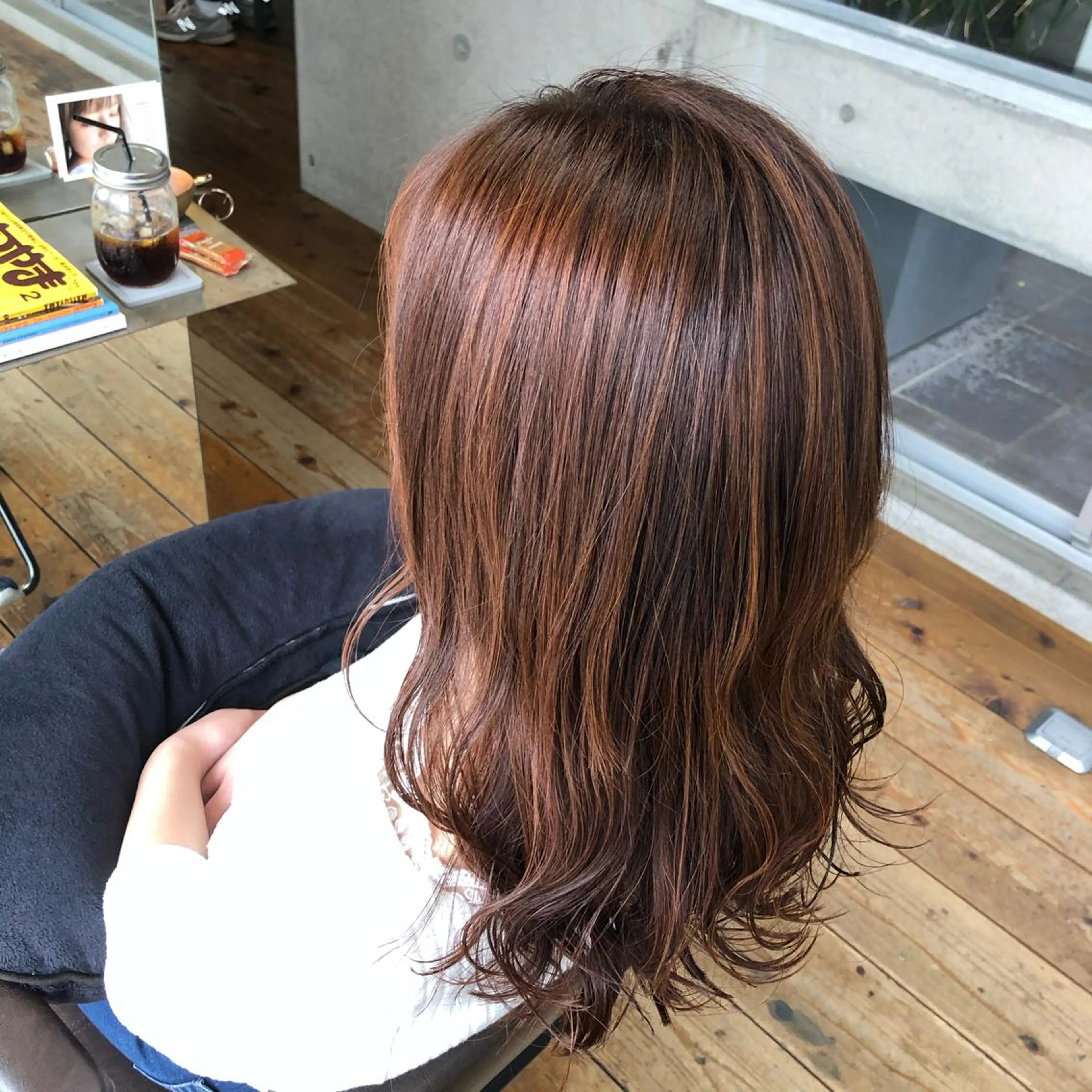 ロング カラー ハイライトカラー オレンジ ハイライト nagisa /縮毛矯正のヘアスタイル