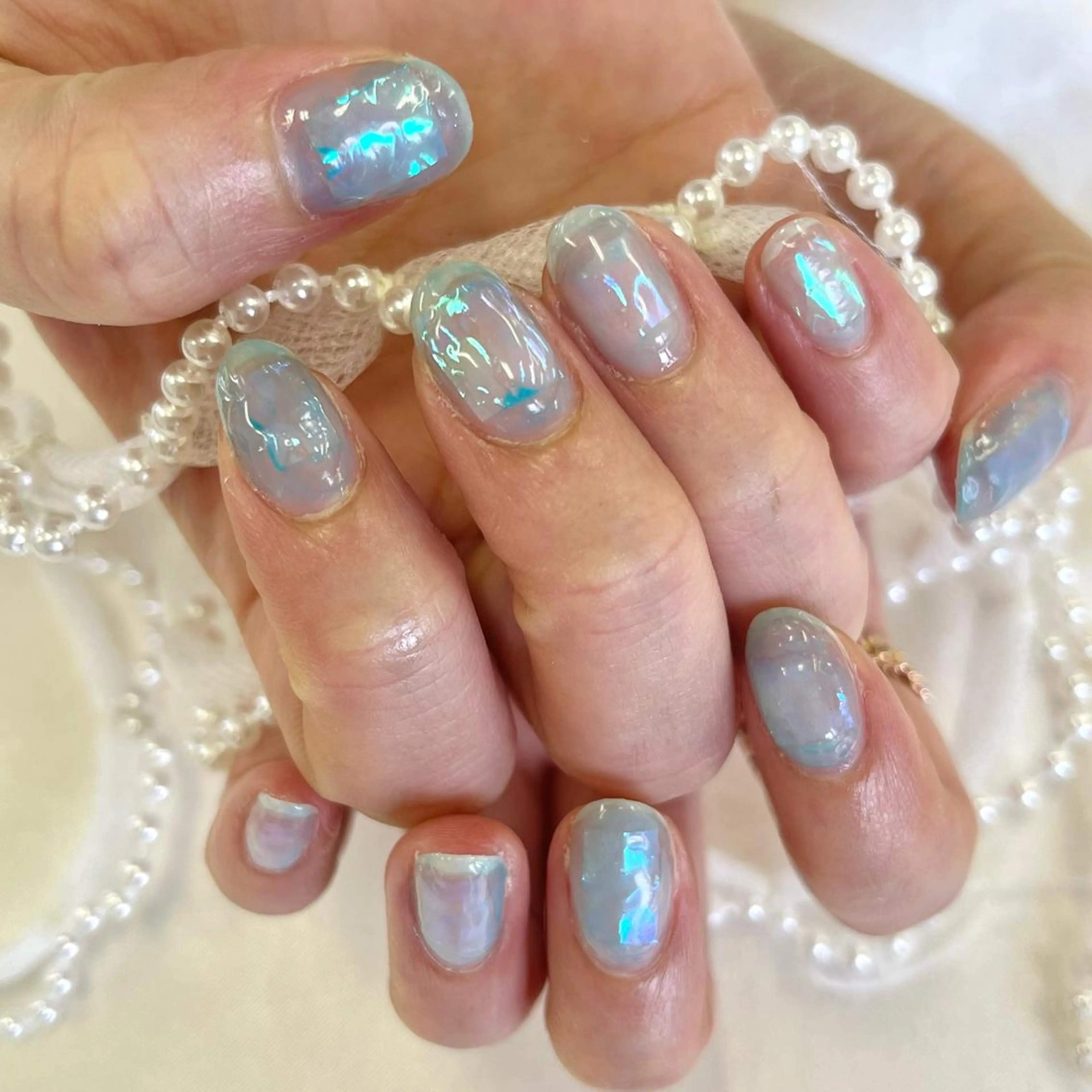 ネイル オーロラネイル 水色 韓国ネイル💠 Tomoのネイルデザイン
