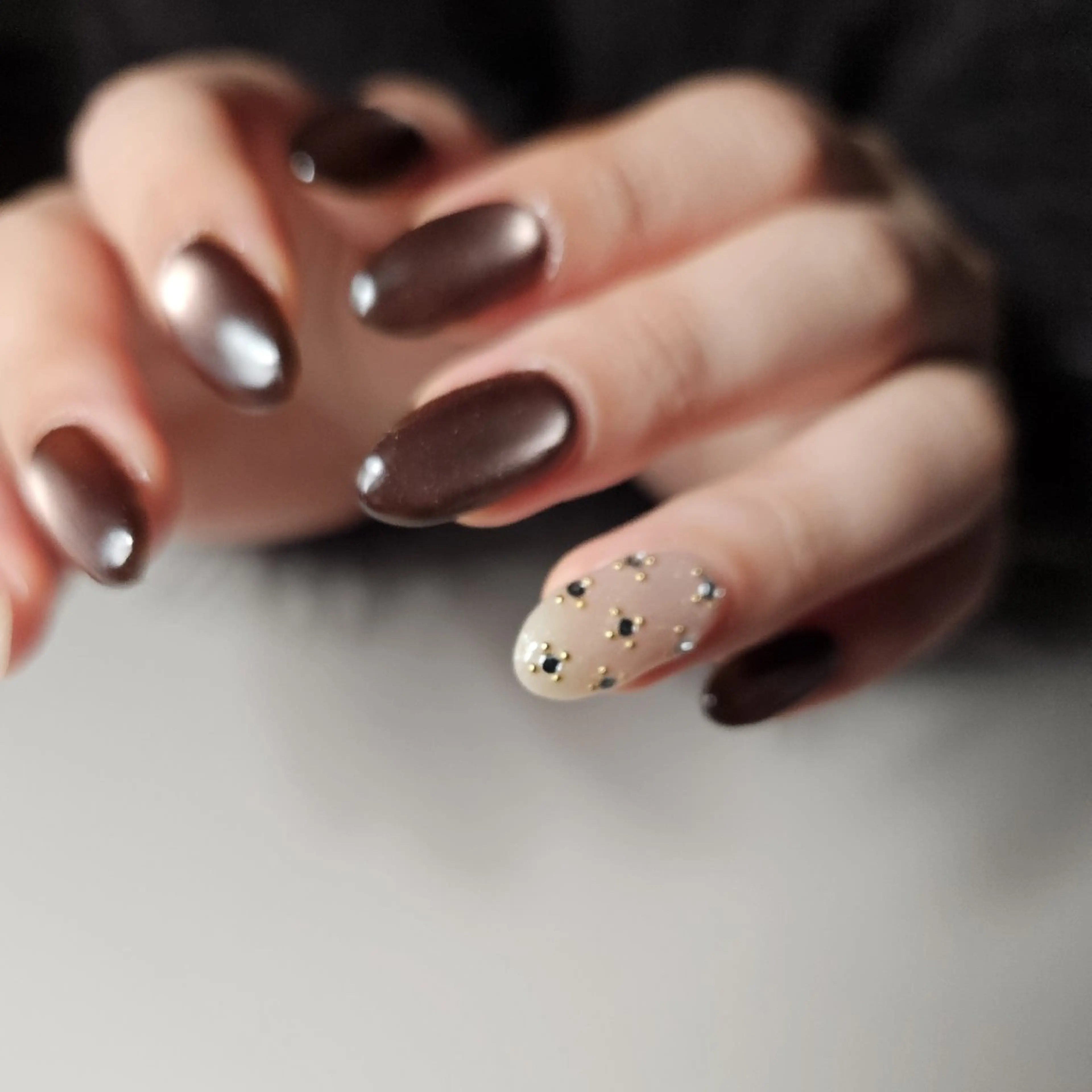 ネイル ブラウン マグネットネイル ラヴィアン ローズのネイルデザイン