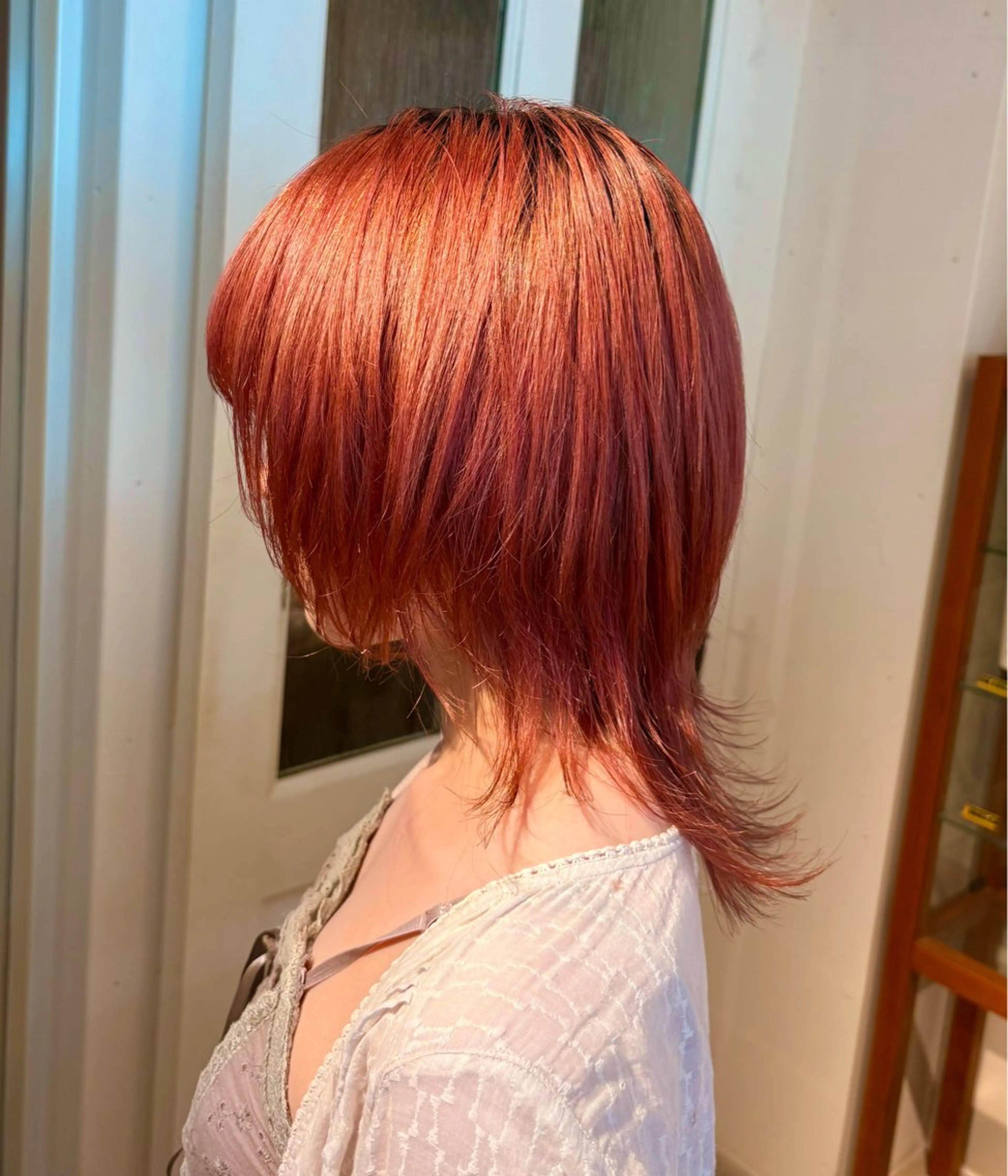 ミディアム カラー ハイトーンカラー オレンジ オレンジレッド レッドカラー ヘアカラー rina/大須/ 暖色カラーのヘアスタイル