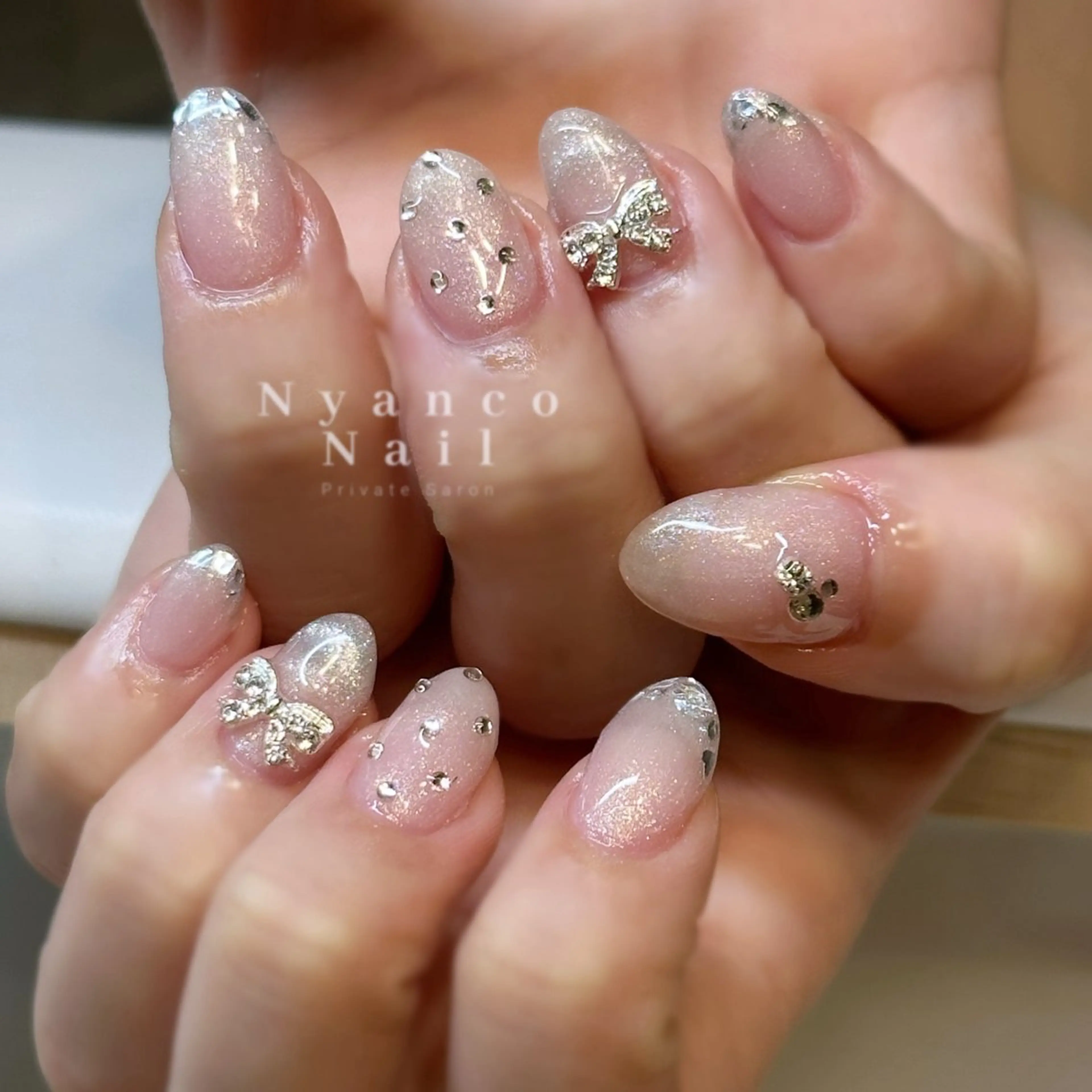 ネイル フレンチネイル ジェルネイル ガラスフレンチ キラキラネイル マグネットネイル Nyanco Nailのネイルデザイン