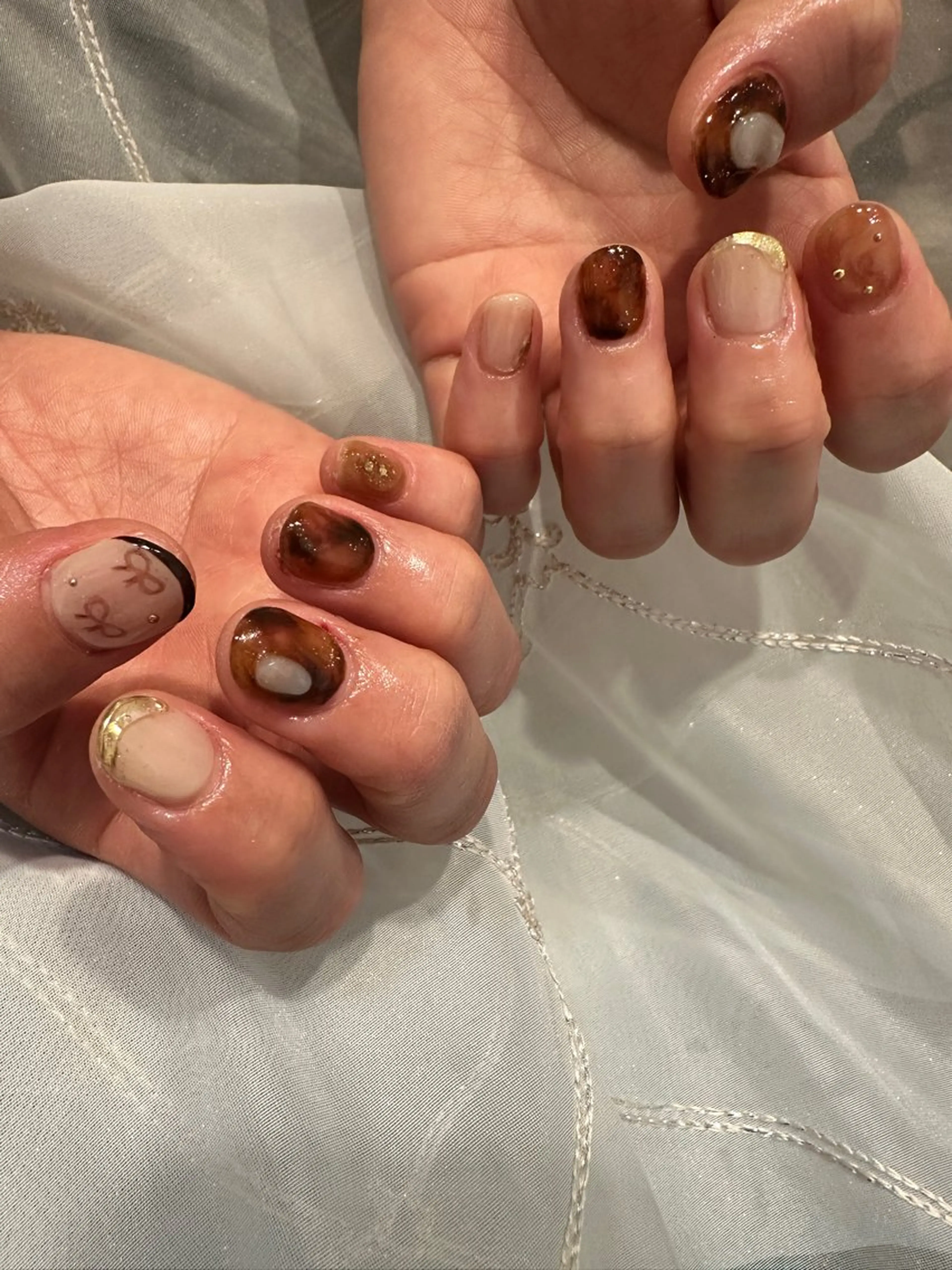 ネイル ブラウン ゴールド 持ち込み ニュアンスネイル ハンドネイル private nailsalonのネイルデザイン