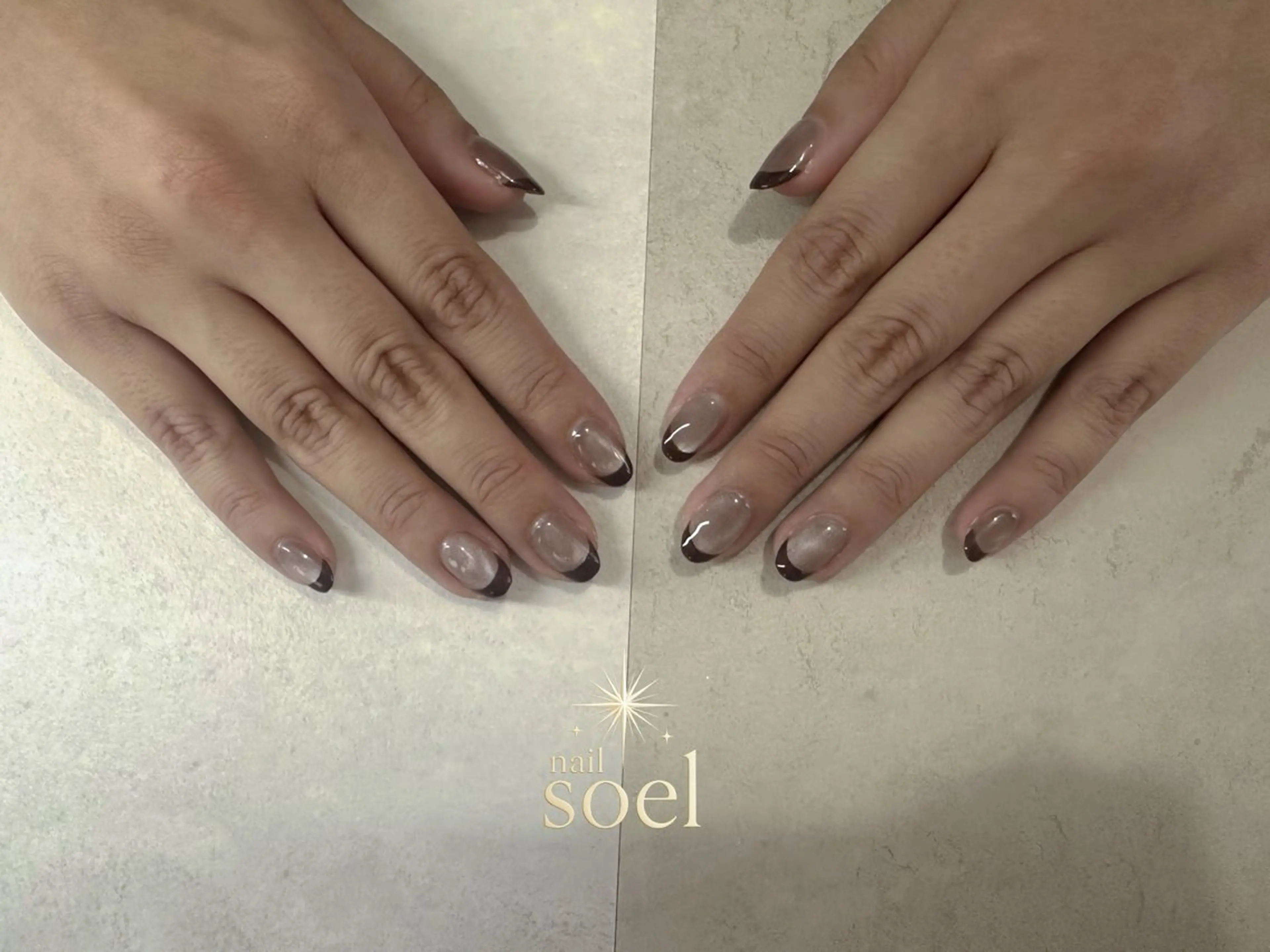 ネイル ブラウン フレンチネイル 氷ネイル・うるうるネイル pre open中| nail Soelのネイルデザイン