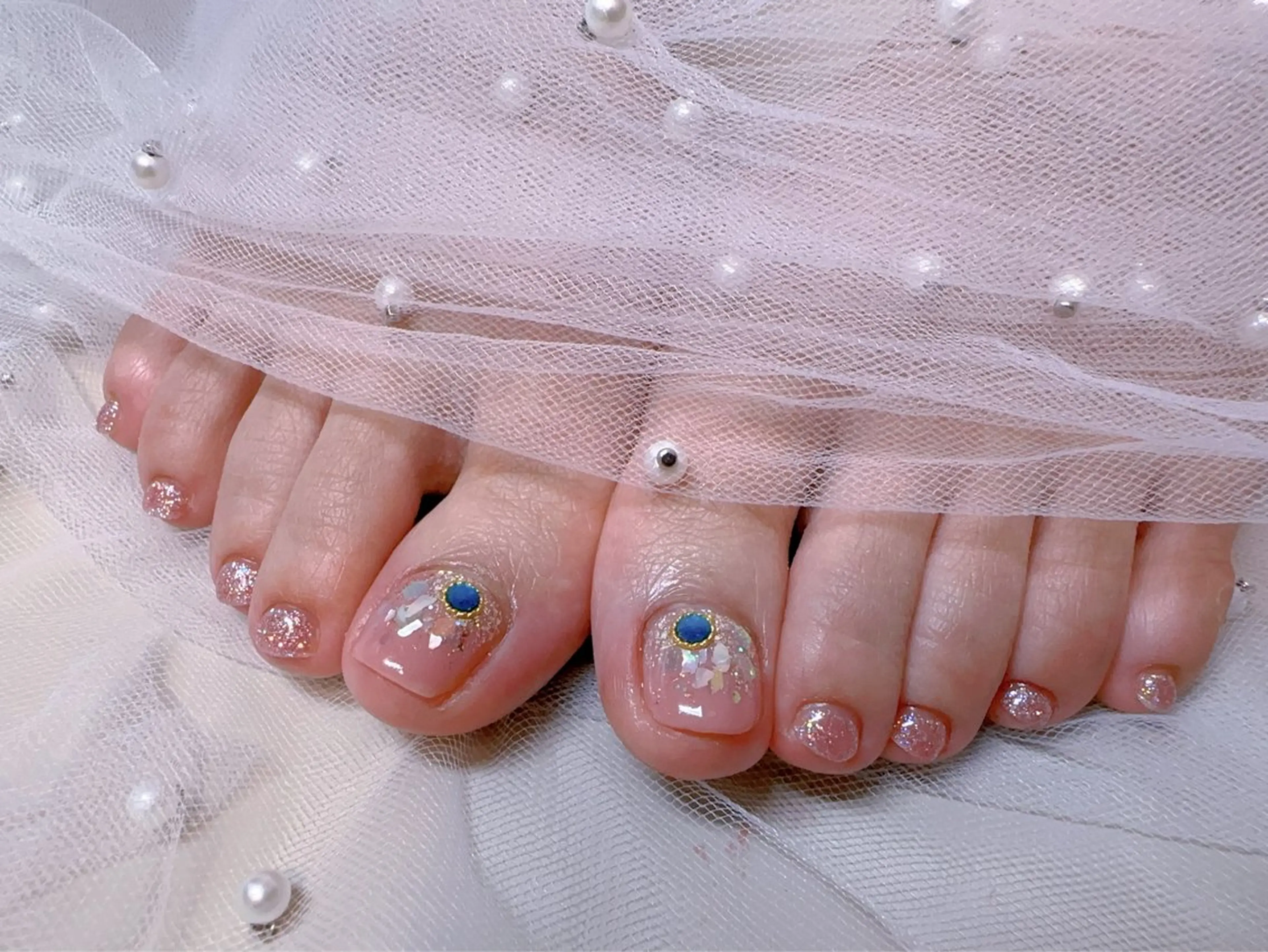 ネイル アートネイル オーロラネイル フットネイル 韓国ネイル ラメ(グリッター) フットネイル Belle nail salon 新小岩のネイルデザイン