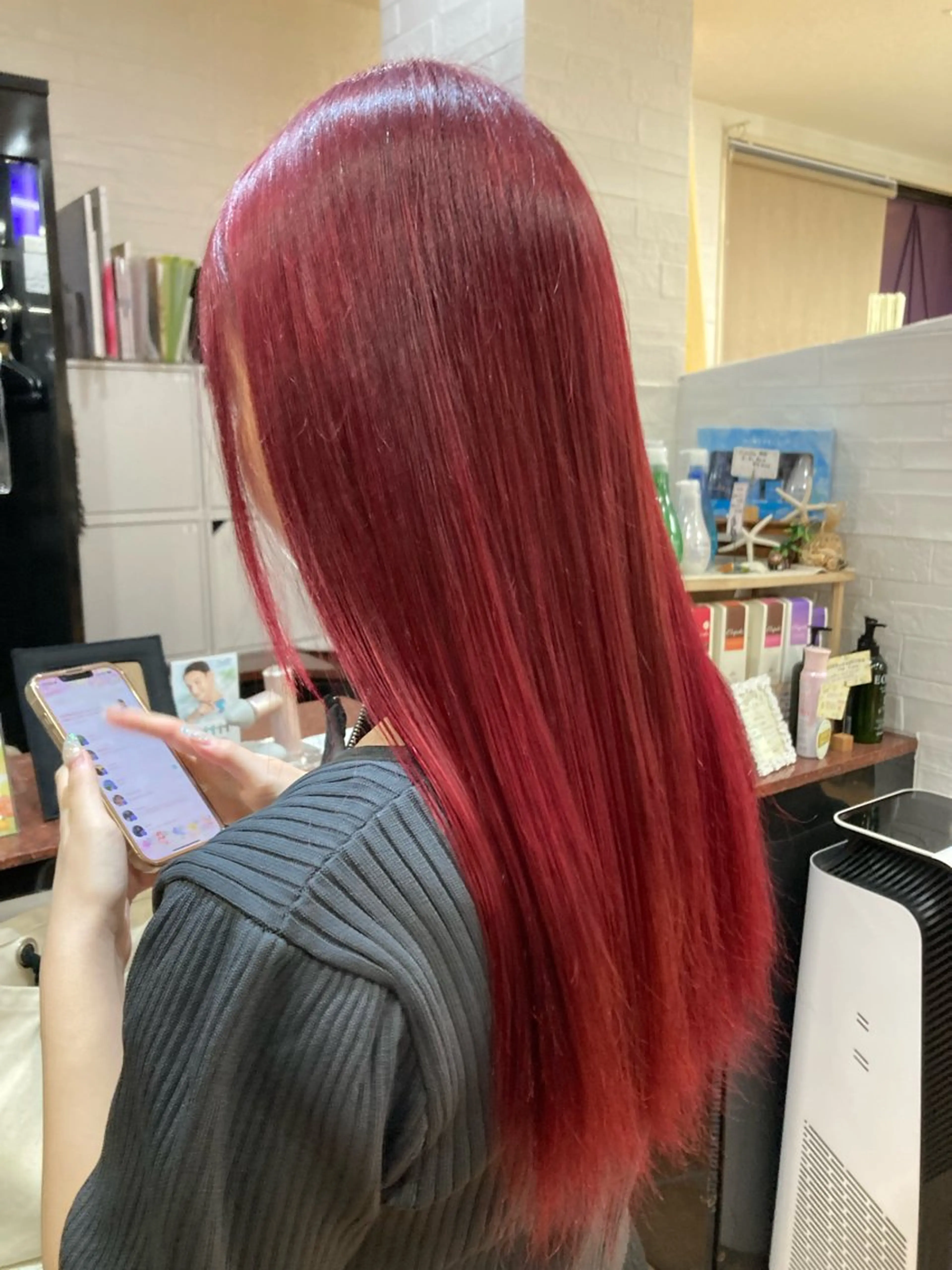 ロング カラー ブリーチ レッドカラー ヘアカラー トリートメント 🕊髪質改善縮毛矯正 /艶髪/関内🕊あべのヘアスタイル