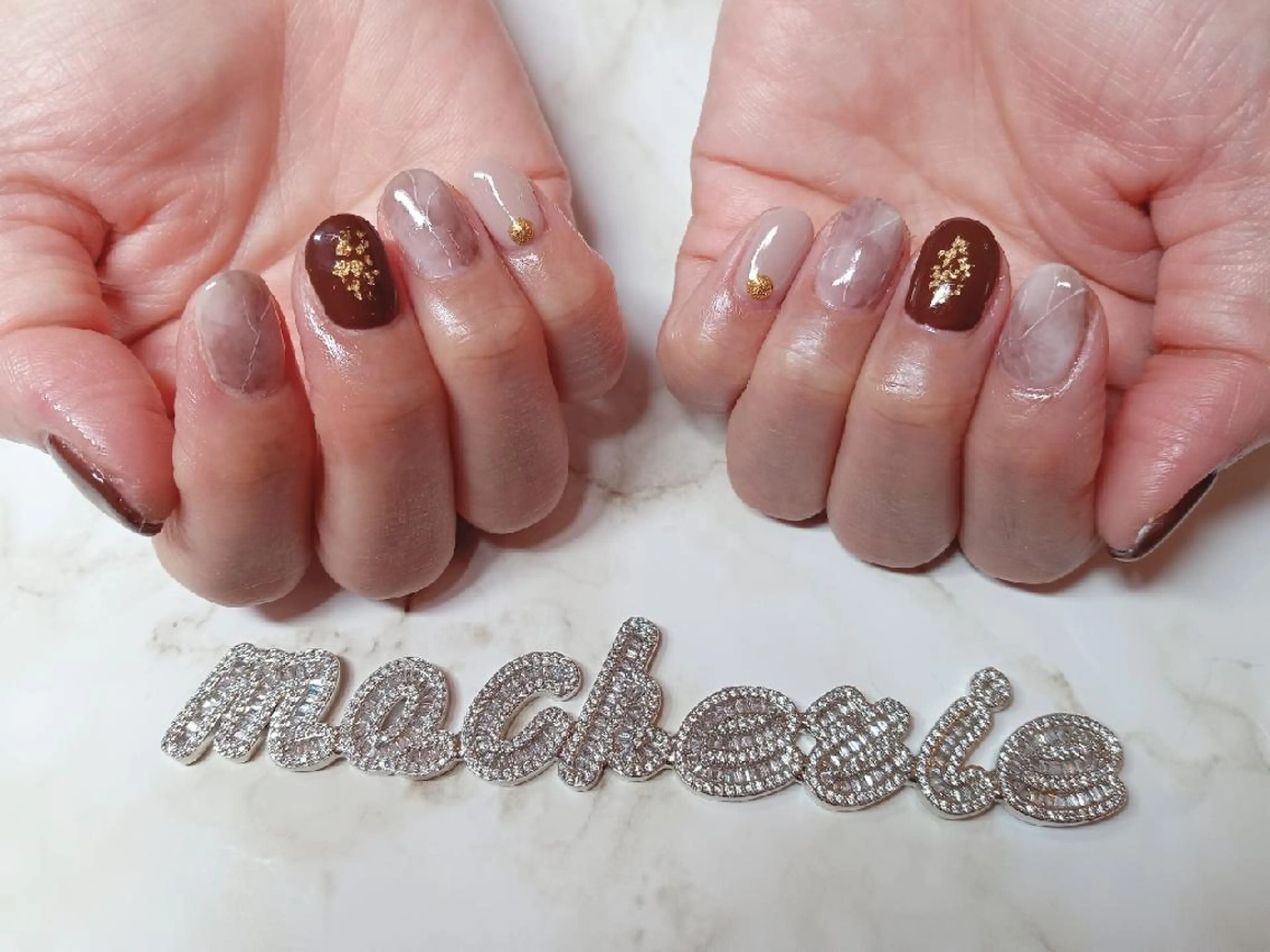 ネイル ブラウン 大理石ネイル(マーブル) ハンドネイル Nail Salon macherieのネイルデザイン