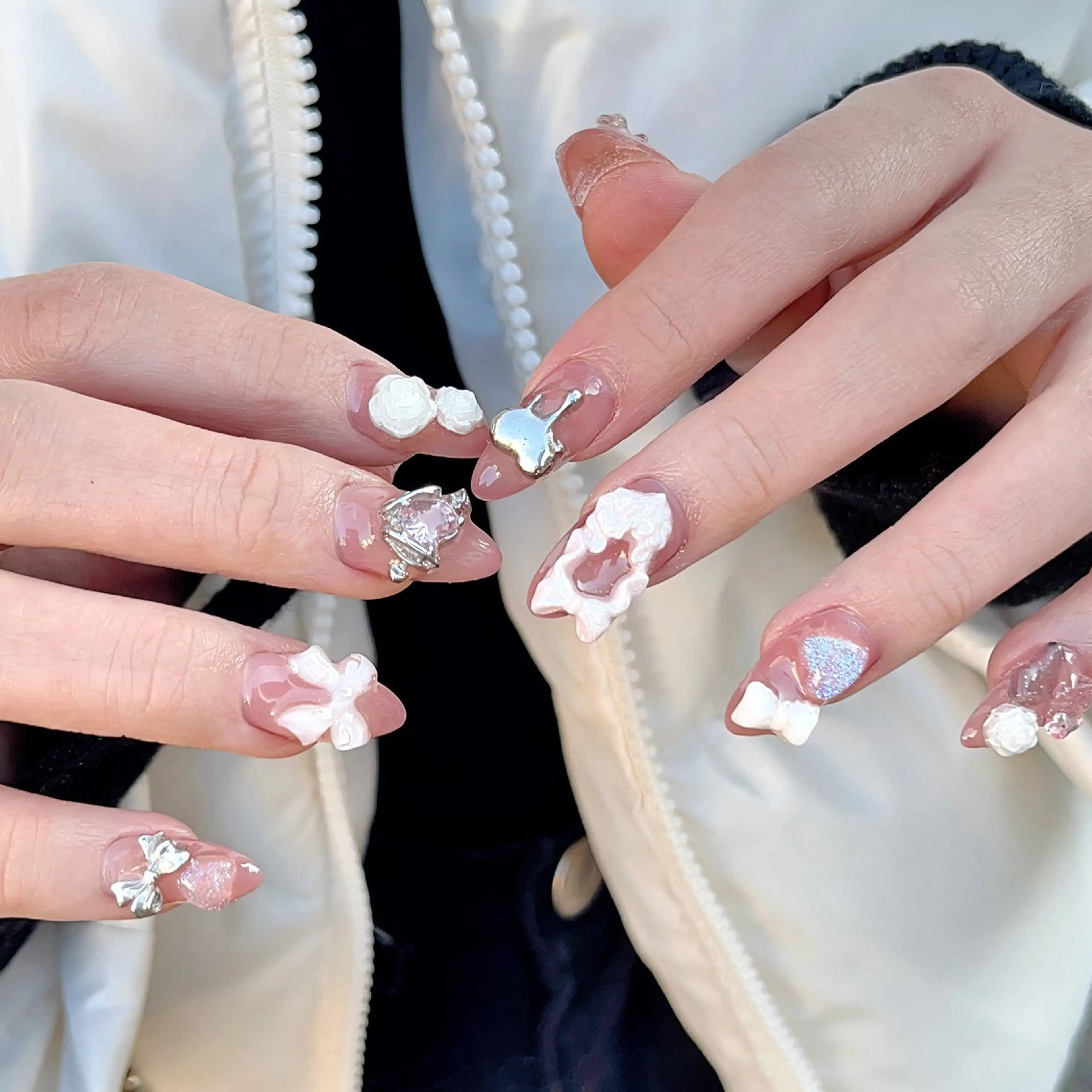 ネイル 長さ出し ハート マグネットネイル ピンク リボン ハンドネイル 🫧OPELIA NAIL渋谷🫧のネイルデザイン
