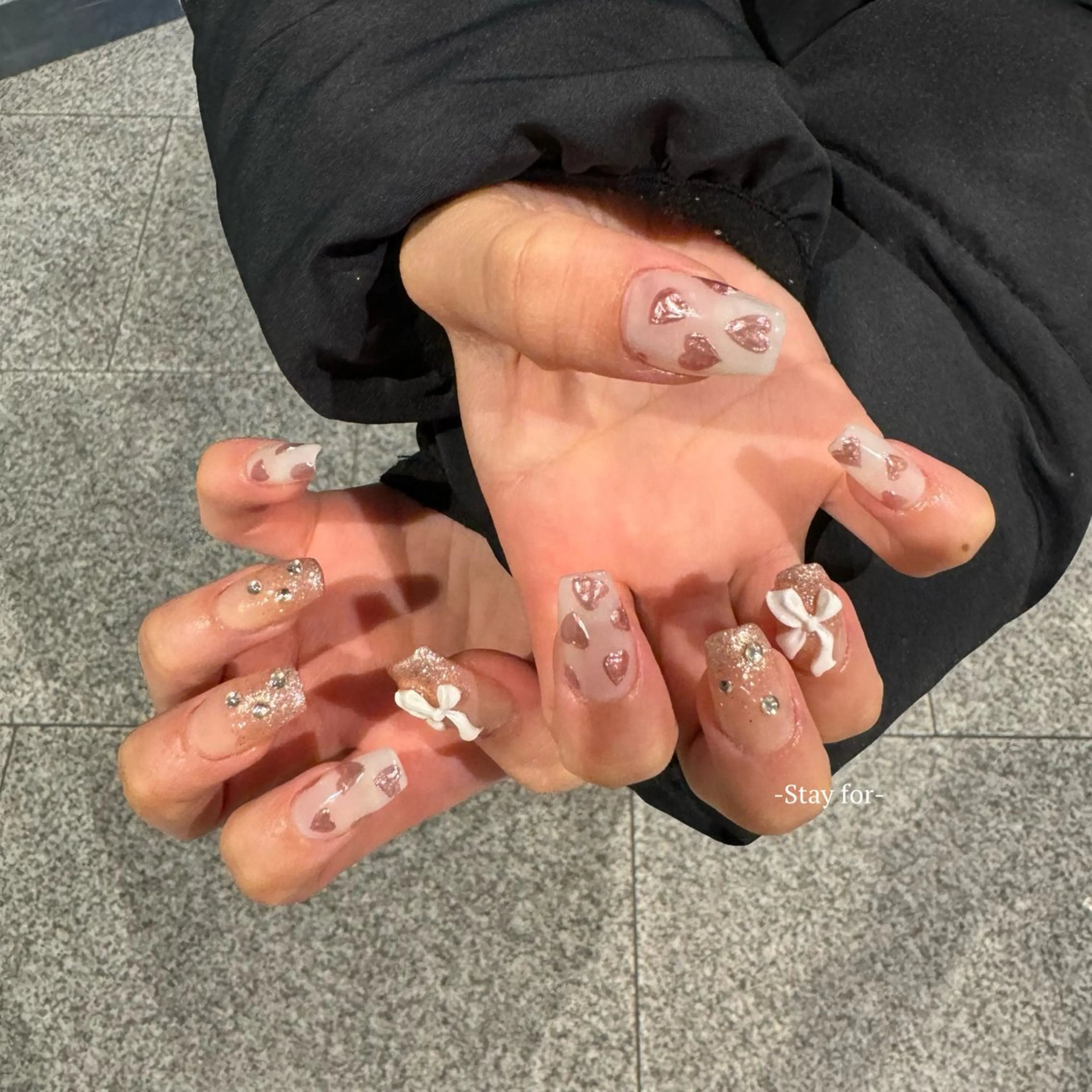 ネイル ハート ミラーネイル ピンク ハンドネイル Stay for Mayaのネイルデザイン