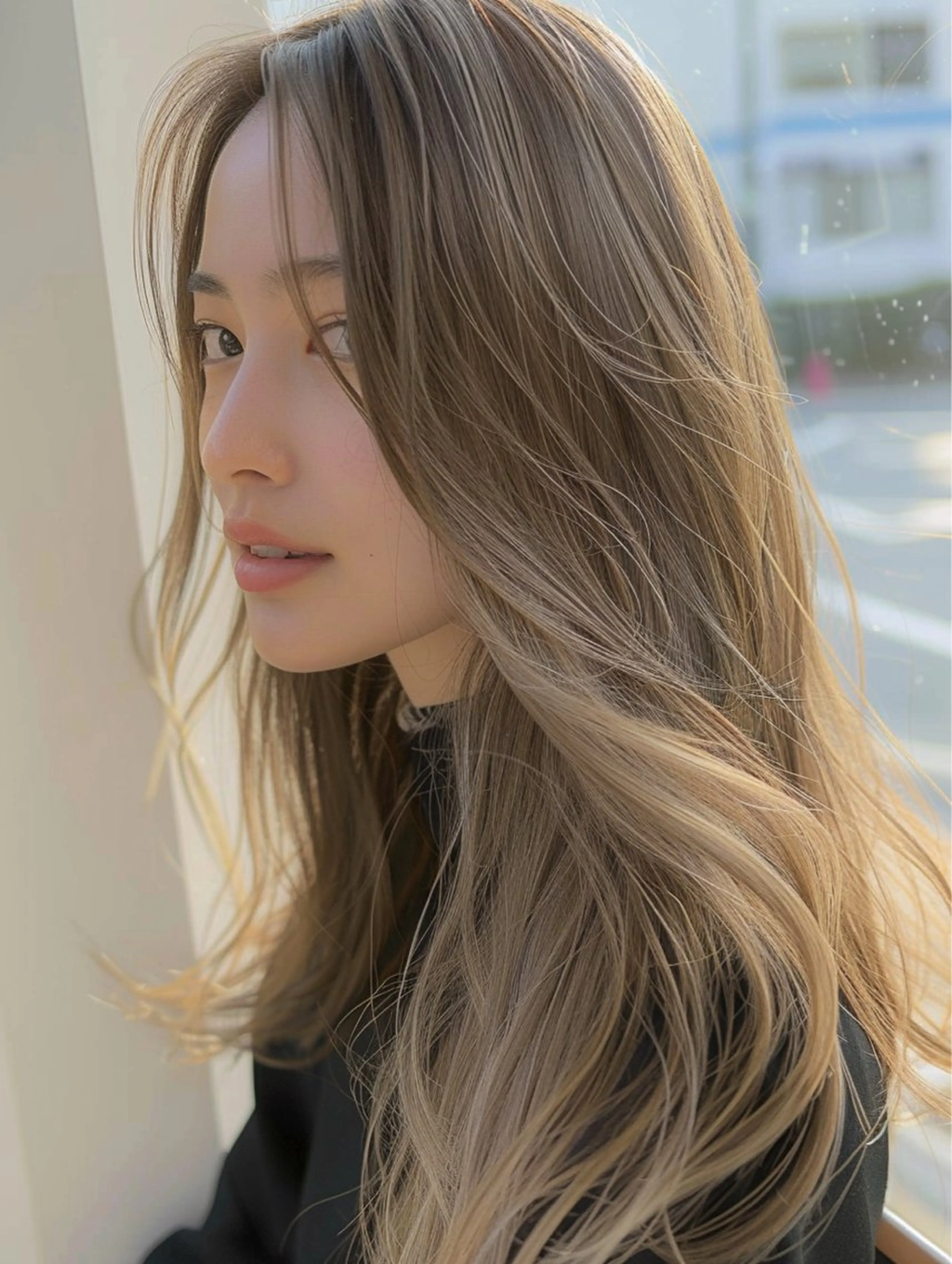 ロング カラー アッシュ ベージュカラー 黒髪 ブリーチ 透明感カラー ヘアカラー ハイトーン／透明感 北島らむなのヘアスタイル