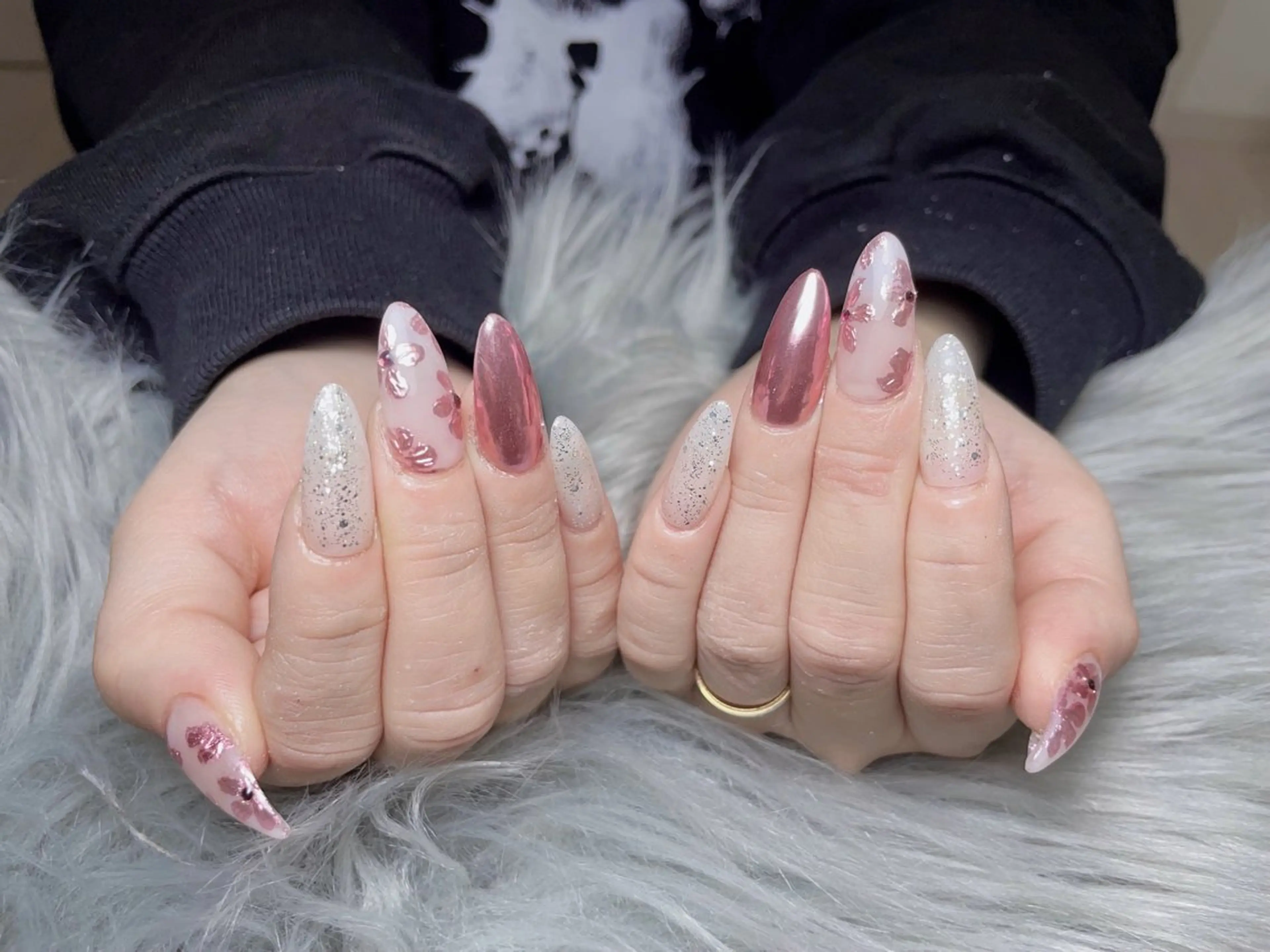 ネイル フラワーネイル ジェルネイル ラメ(グリッター) ミラーネイル パラジェル BLANCEnail所属・BLANCnail yuuのネイルデザイン