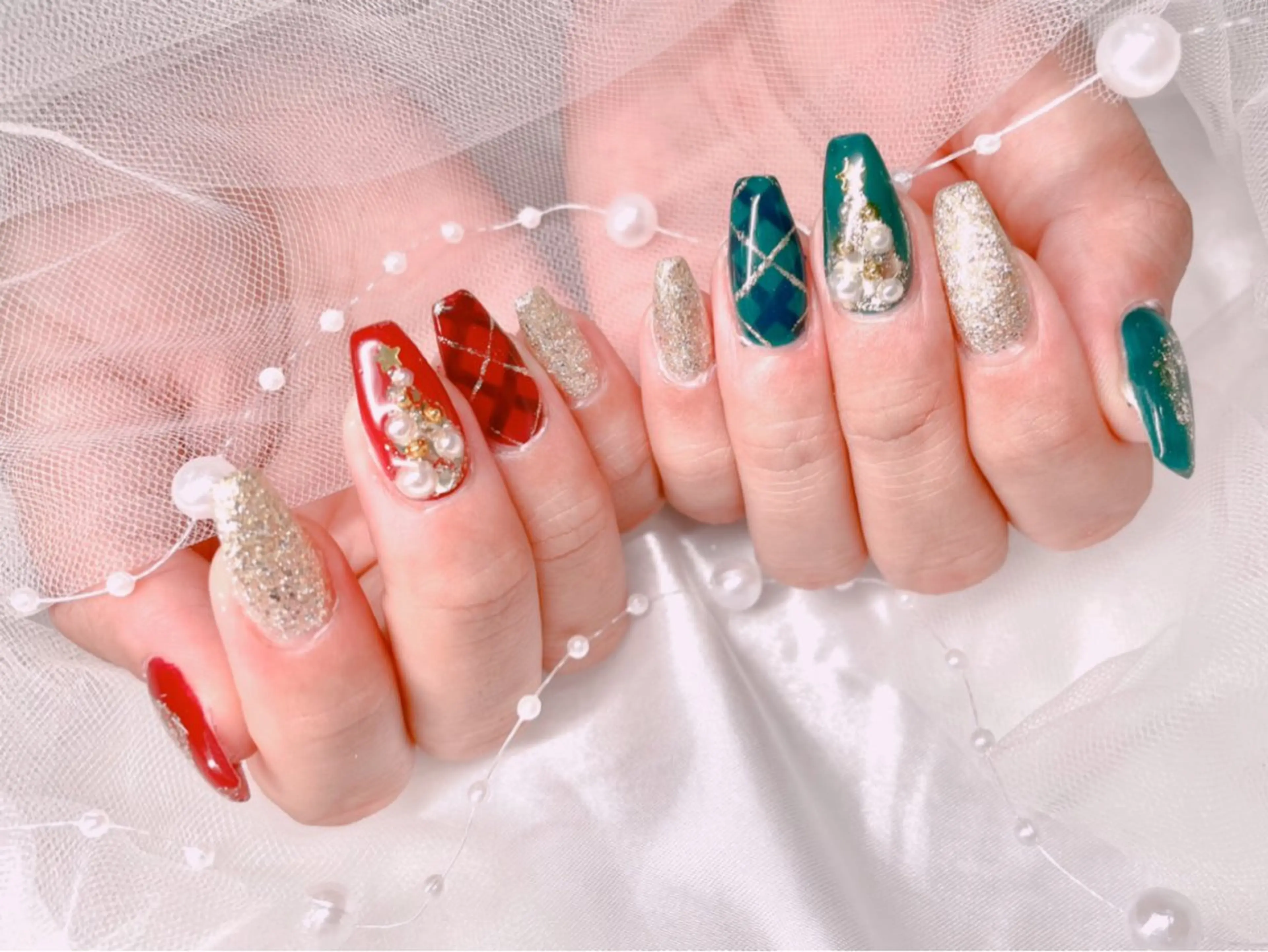 ネイル 冬ネイル クリスマス ハンドネイル ゆりか ジョアアンジェ福島のネイルデザイン