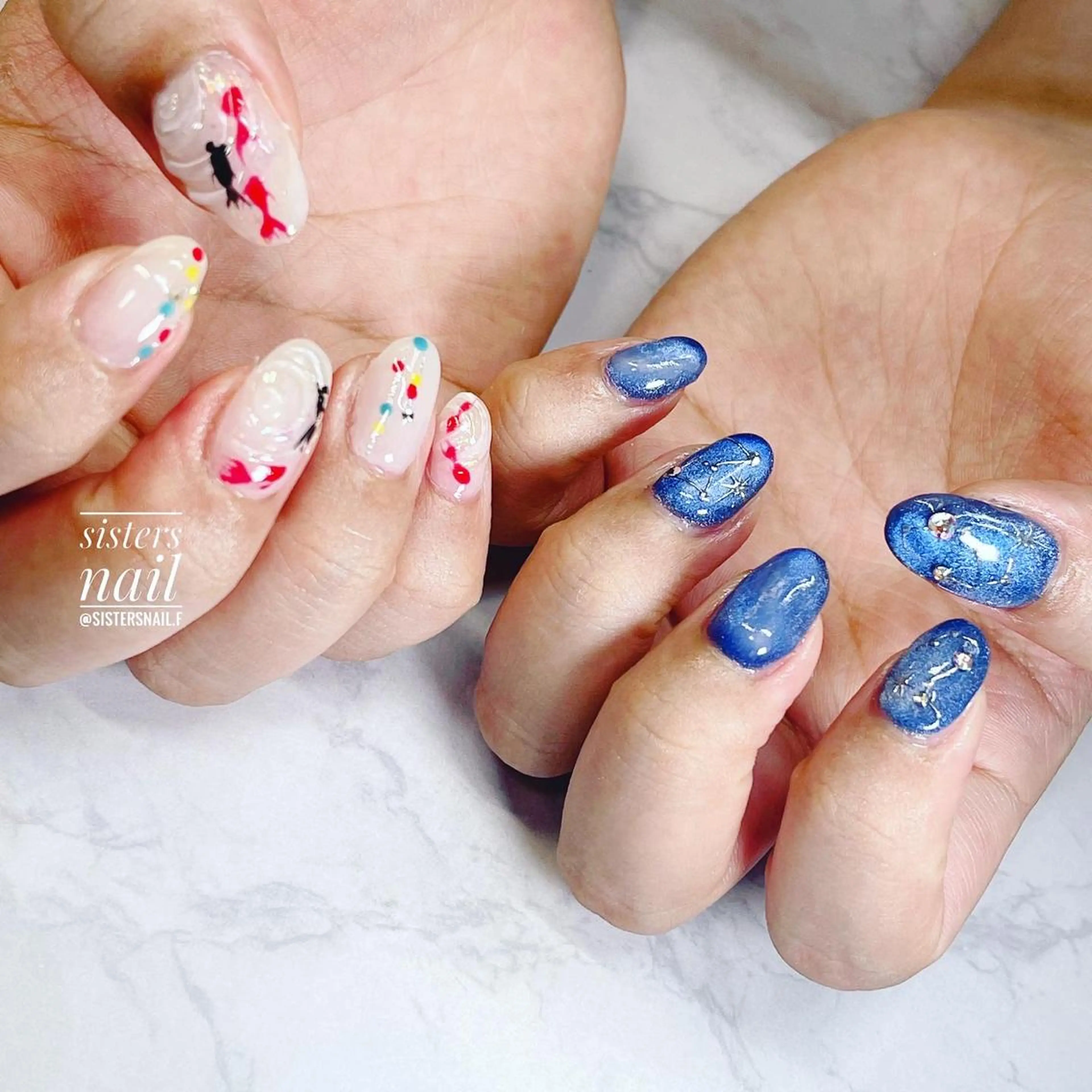 ネイル アートネイル キラキラネイル マグネットネイル ぷっくりネイル 夏ネイル sisters nail.fのネイルデザイン