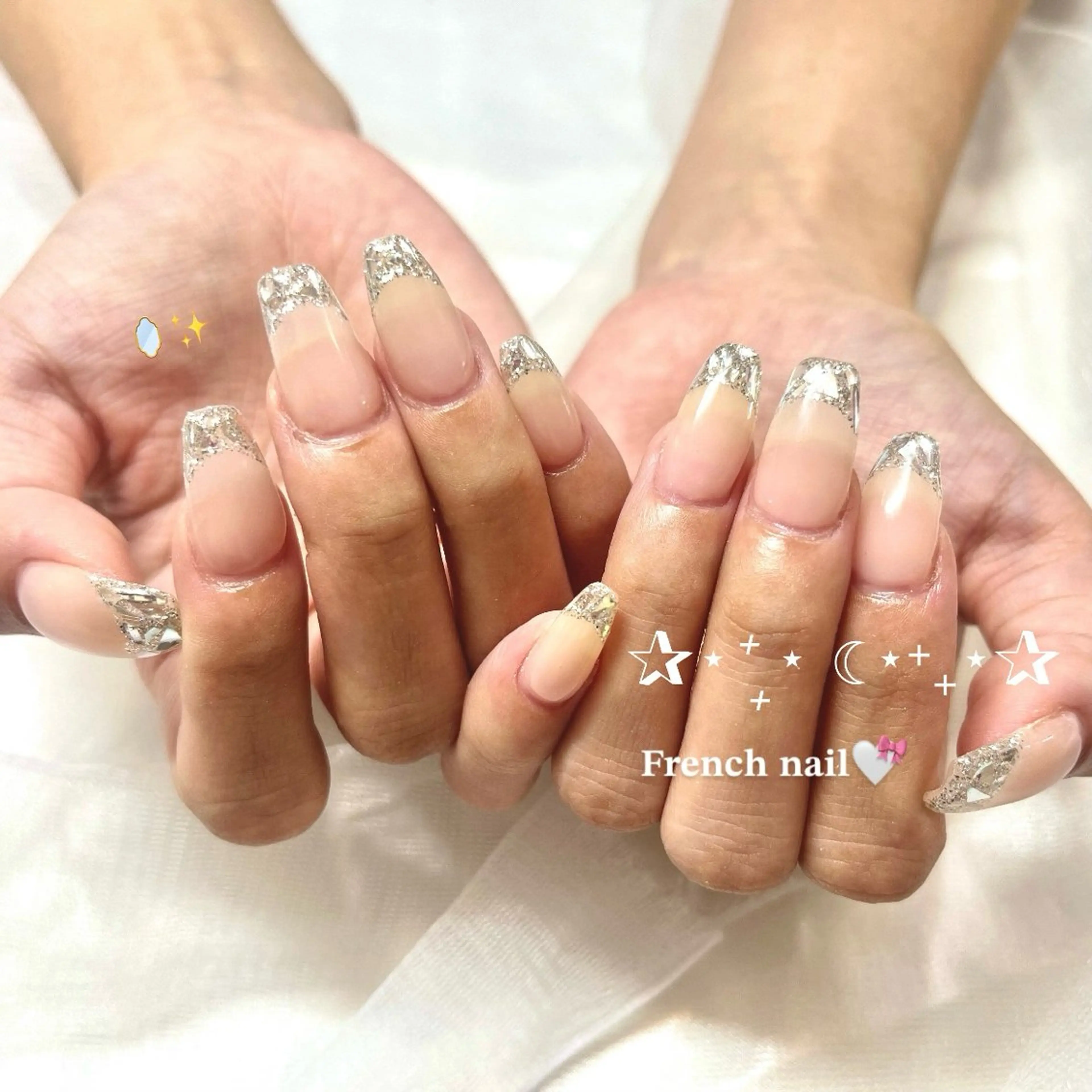ネイル フレンチネイル ガラスフレンチ ハンドネイル nami 🎀のネイルデザイン