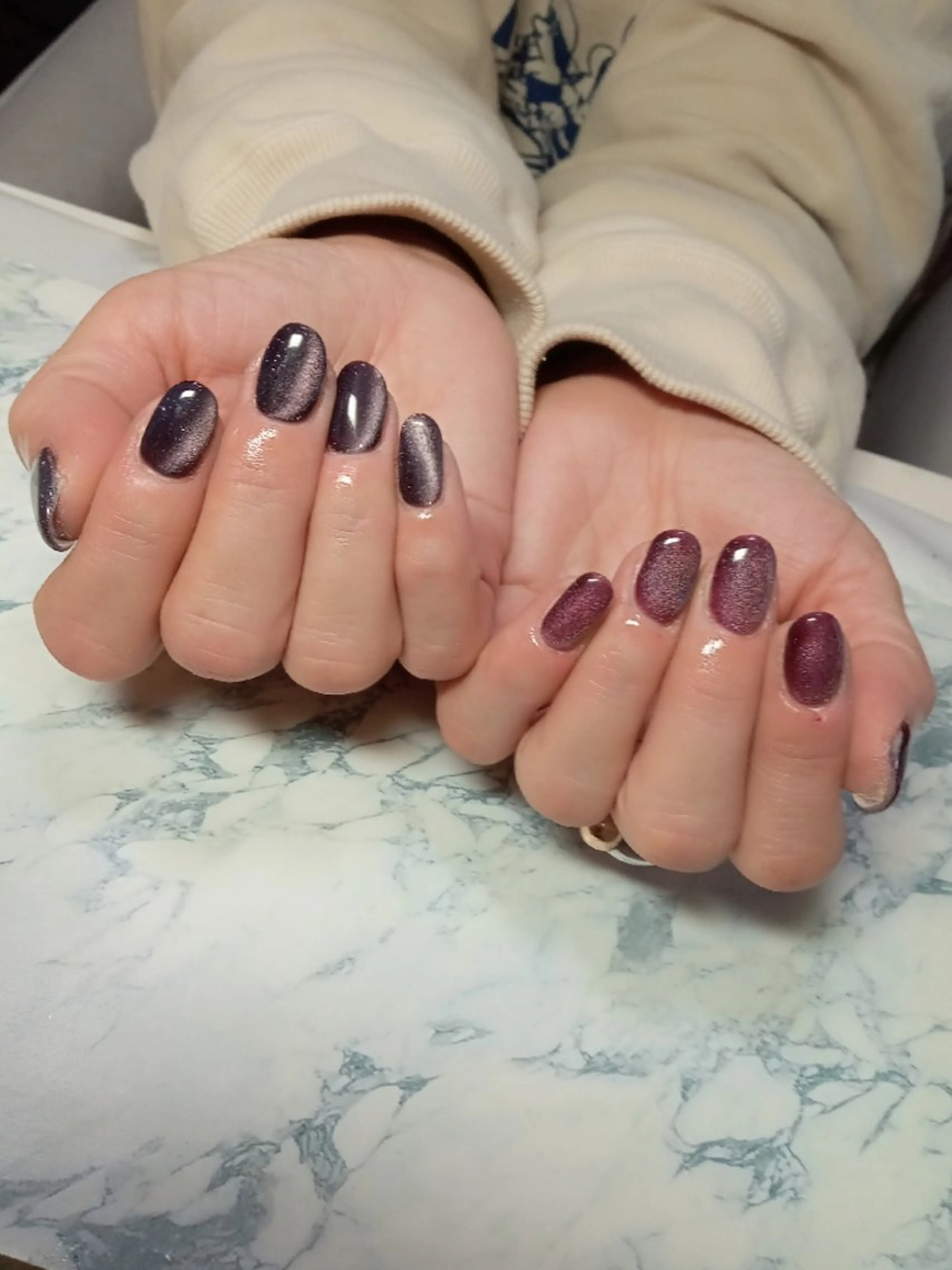 ネイル ハート キラキラネイル マグネットネイル ビー玉ネイル オフィスネイル ハンドネイル flure de neige yukiのネイルデザイン