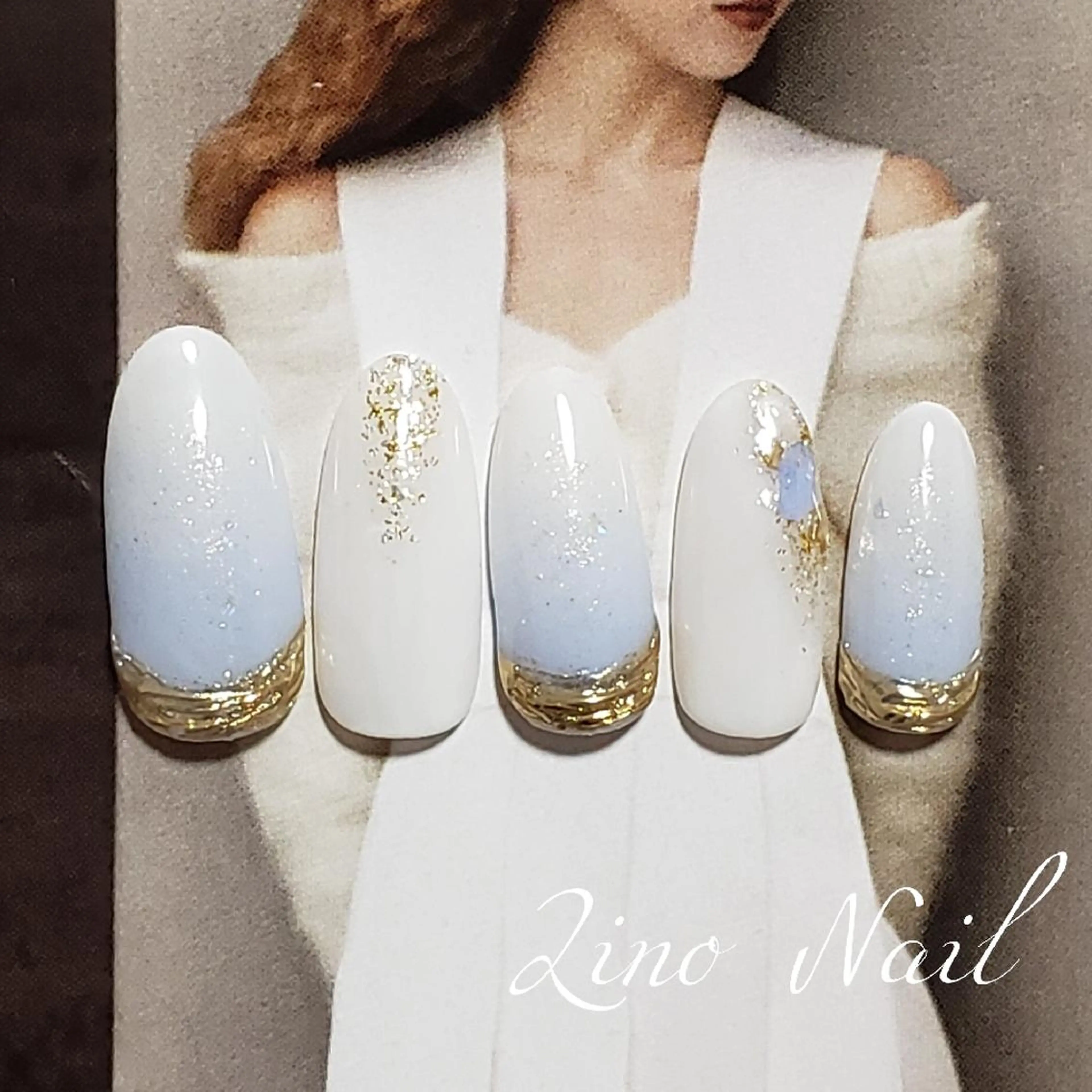 ネイル ブルー カジュアル ジェルネイル グラデーション キラキラネイル Lino Nailのネイルデザイン