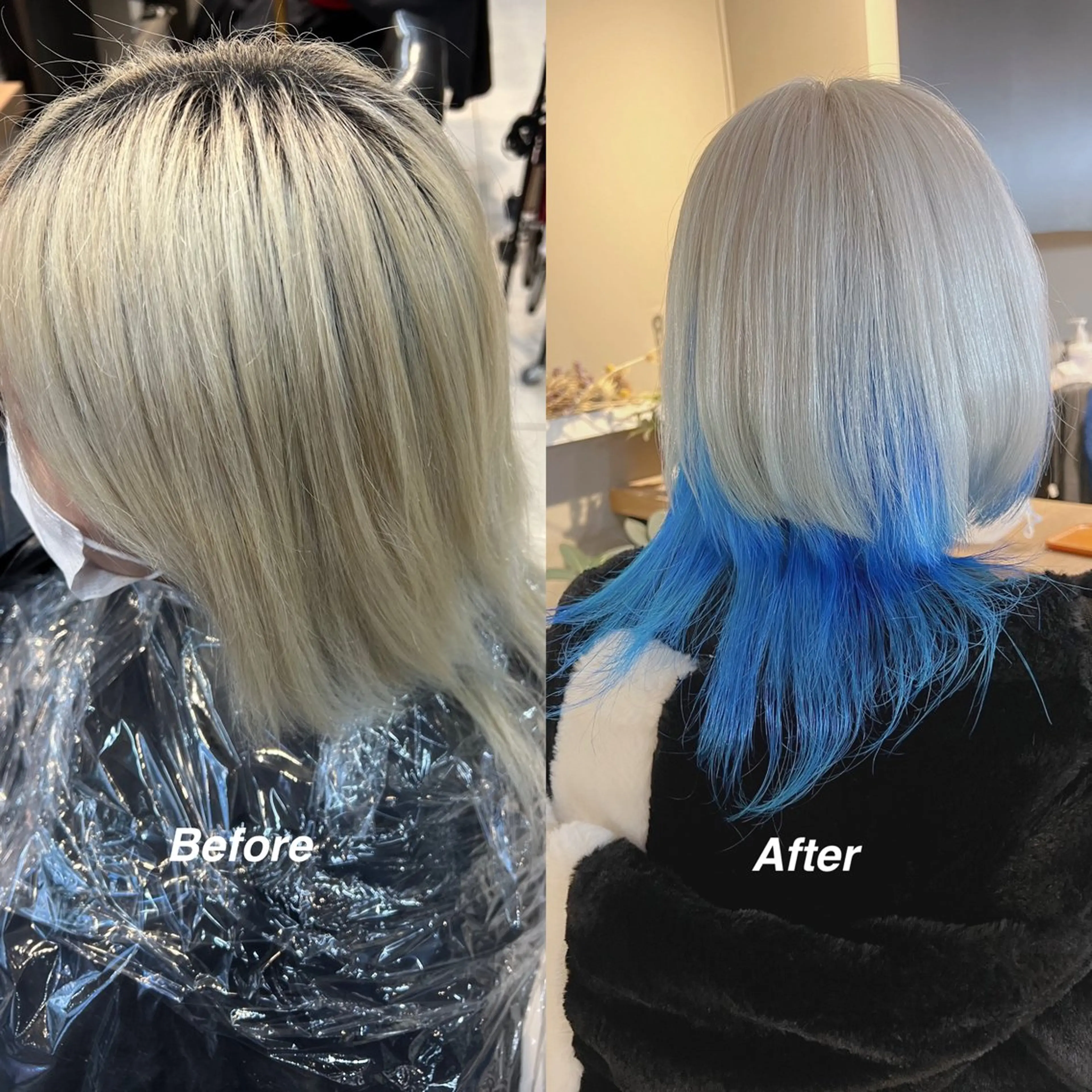 ロング カラー ブリーチ ブルーカラー ボブ ウルフカット daiki 原宿のヘアスタイル