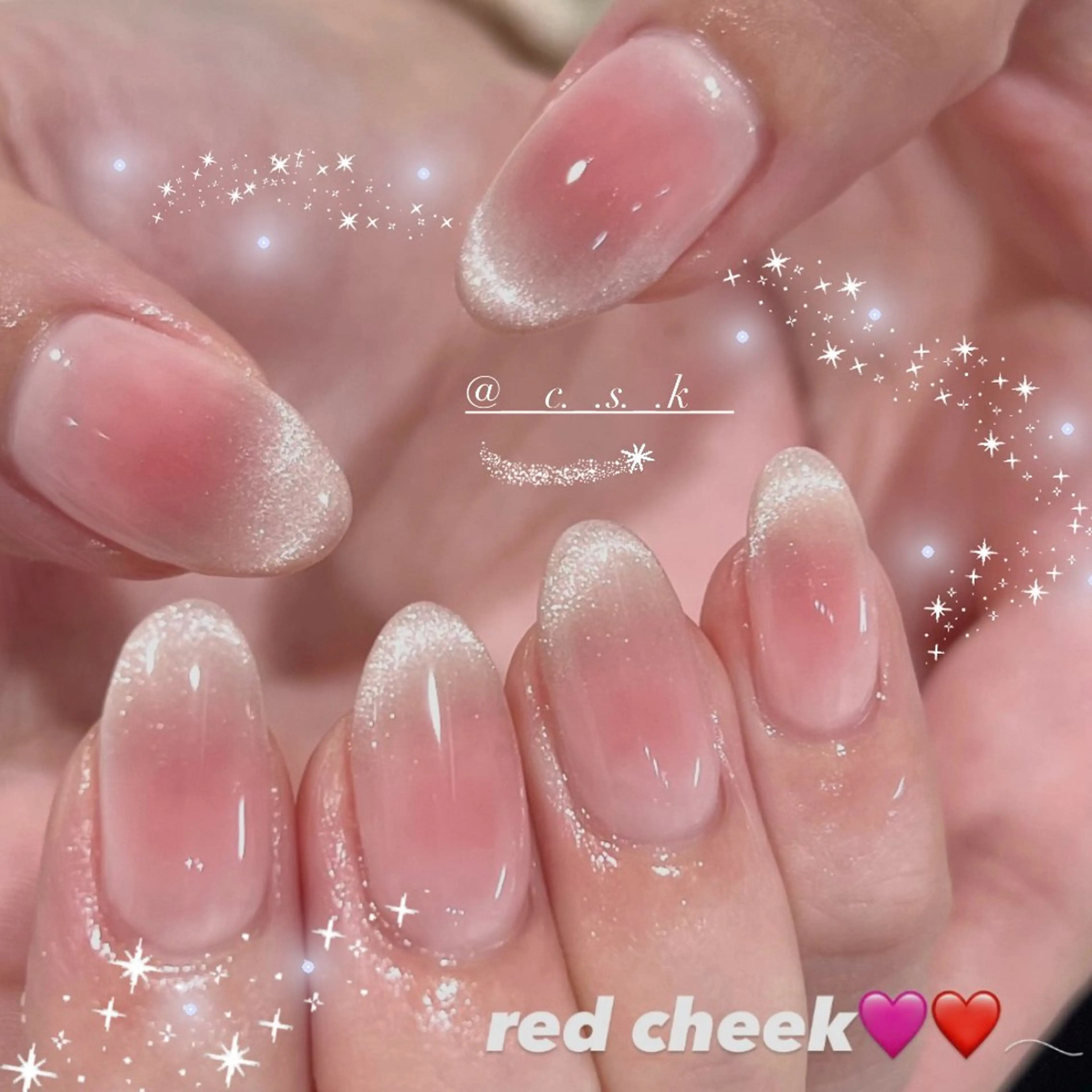 ネイル チークネイル フレンチネイル ジェルネイル ガーリー 韓国ネイル 🎀チーク/ちゅるん 🫧chisa🎀のネイルデザイン