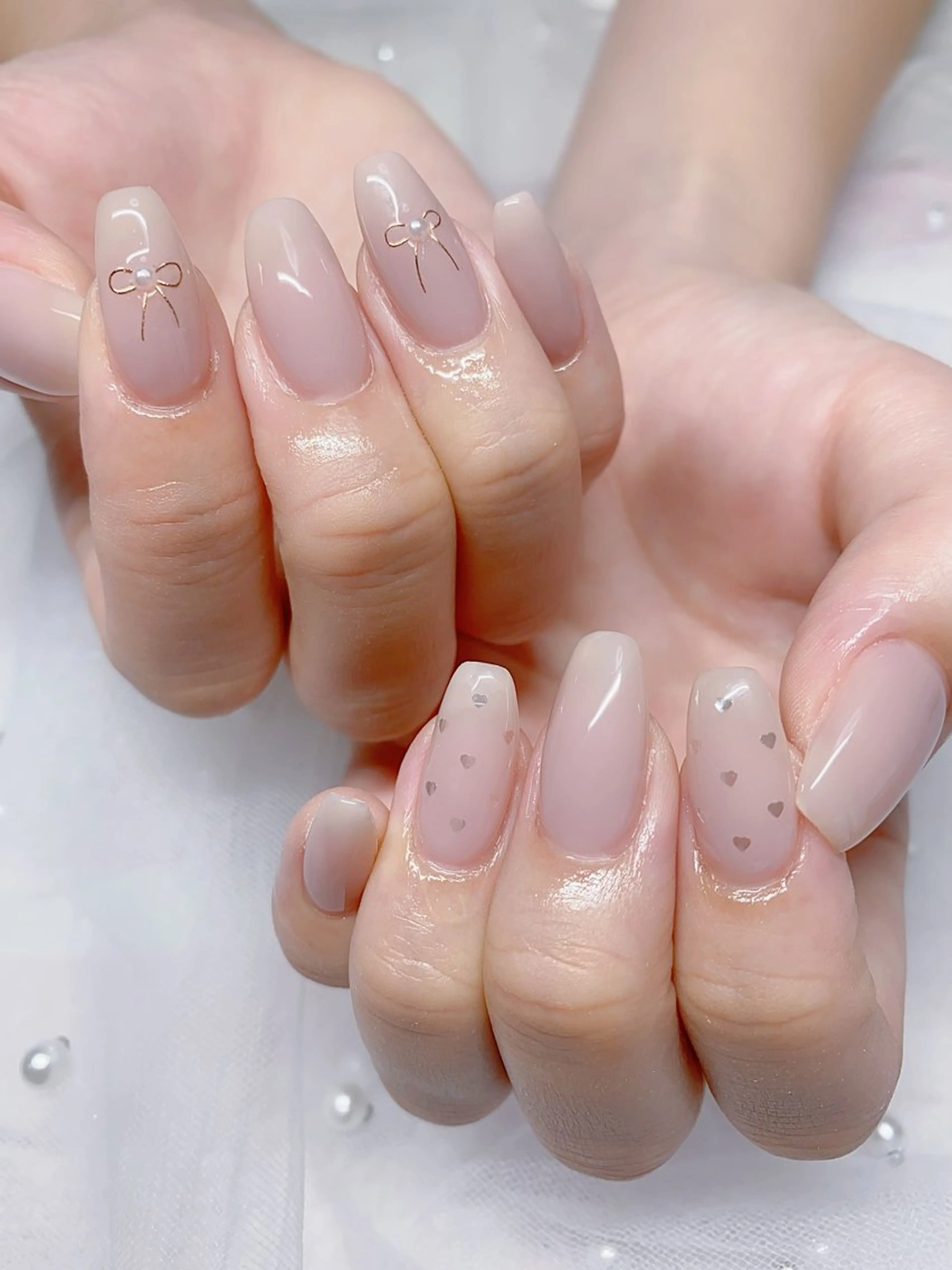 ネイル ハート リボン ハンドネイル Jasmine nailsalon所属・ジャスミン ネイルサロンのネイルデザイン