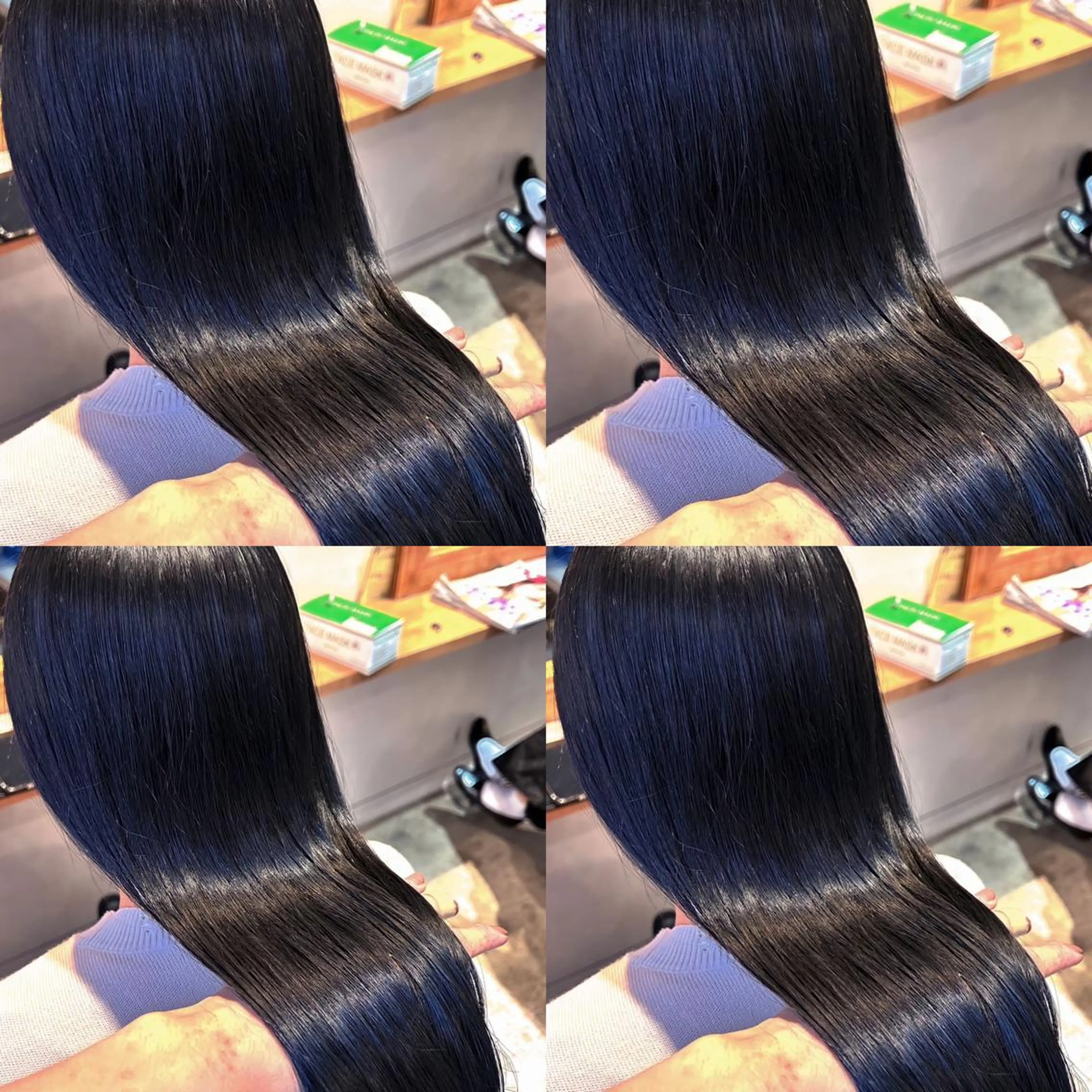 ロング カラー 黒髪 ブルーカラー ブルーブラック 韓国レイヤー ×髪質改善✨純大のヘアスタイル