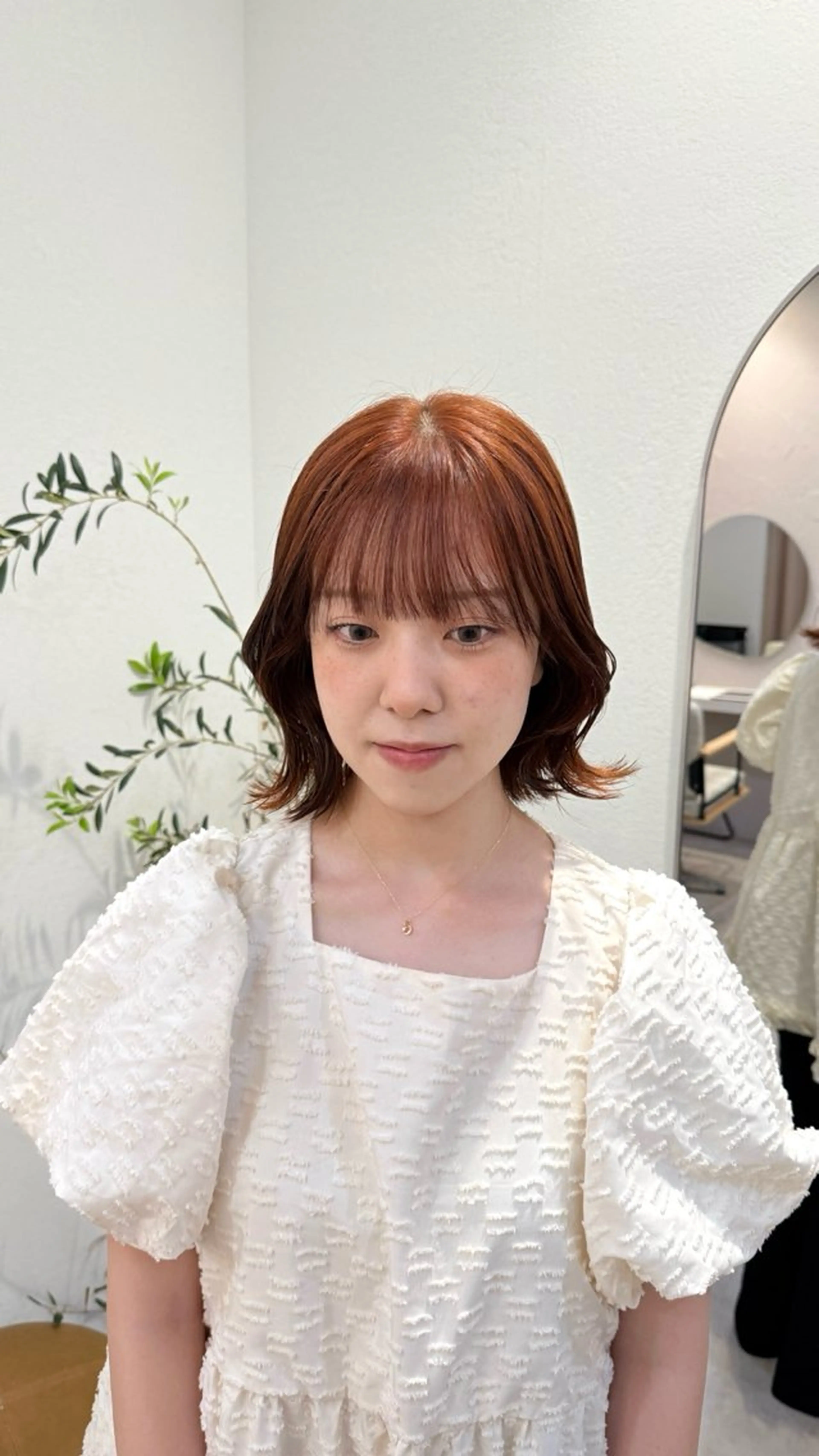 ミディアム カラー オレンジ ヘアカラー Ｆ.まひろ🎀 暖色カラー／ベージュのヘアスタイル