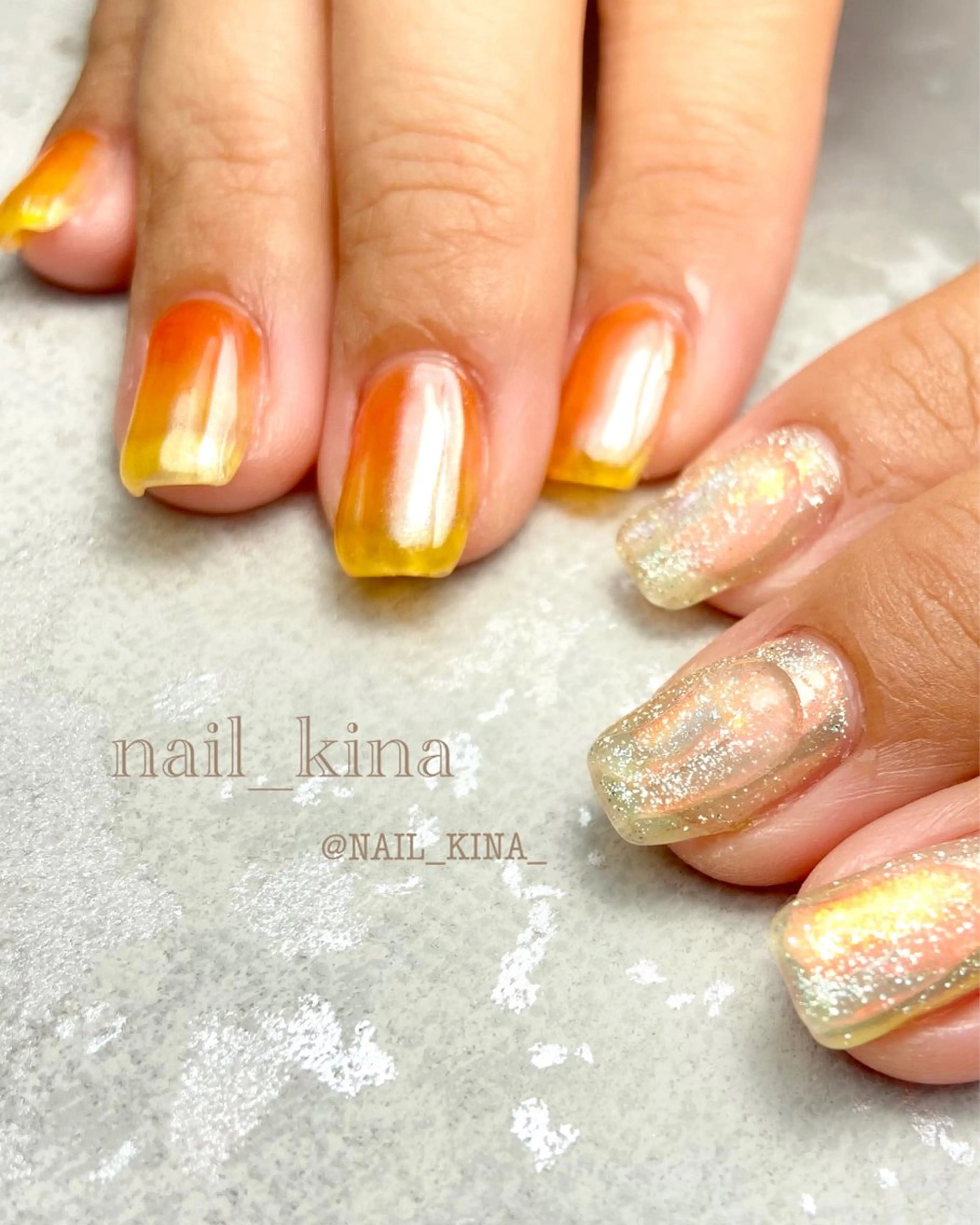 ネイル オレンジ 夏ネイル ハンドネイル nail_ kinaのネイルデザイン