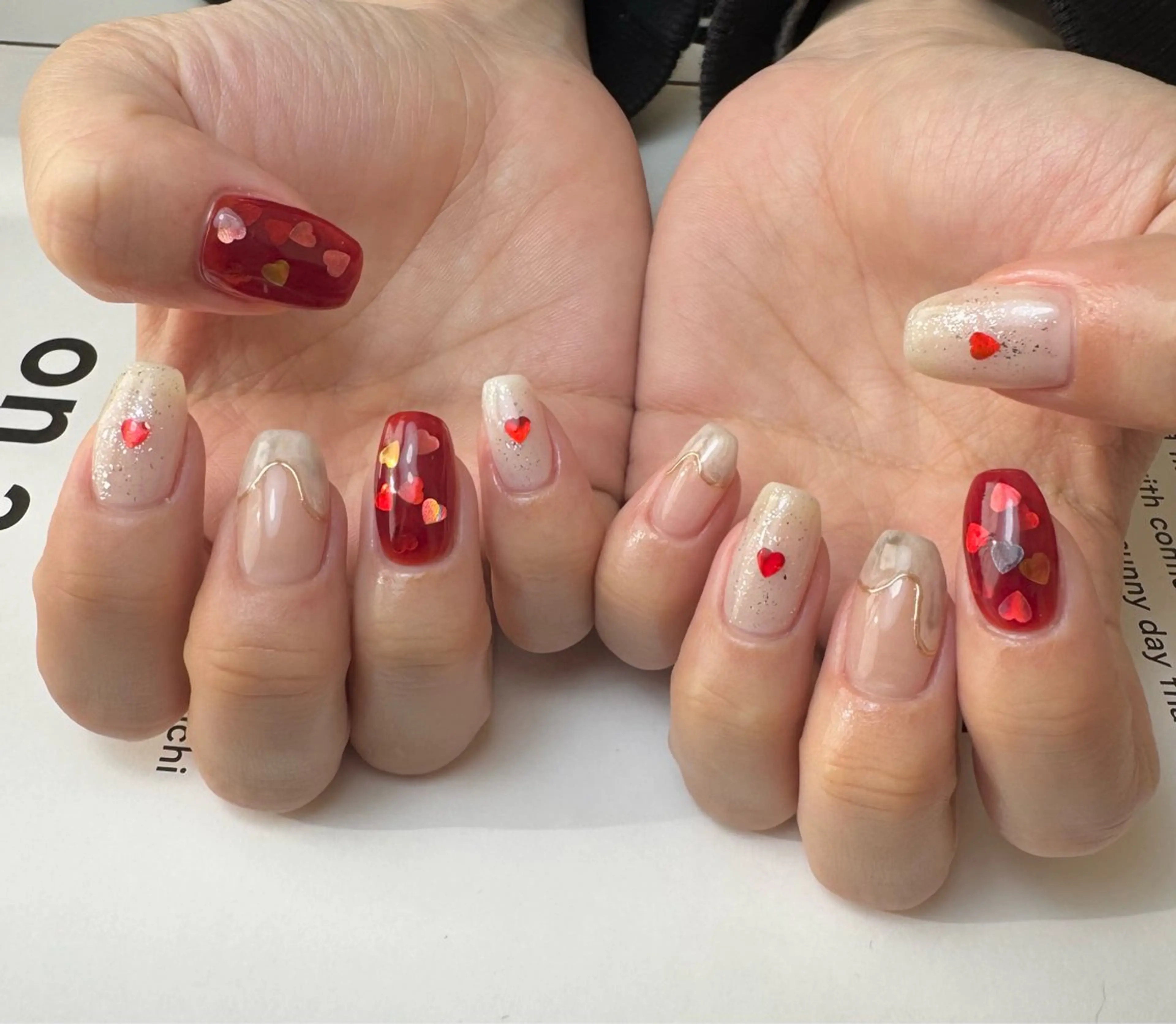 ネイル ハート バレンタイン 冬ネイル ハンドネイル 白日-hakubi nail-のネイルデザイン