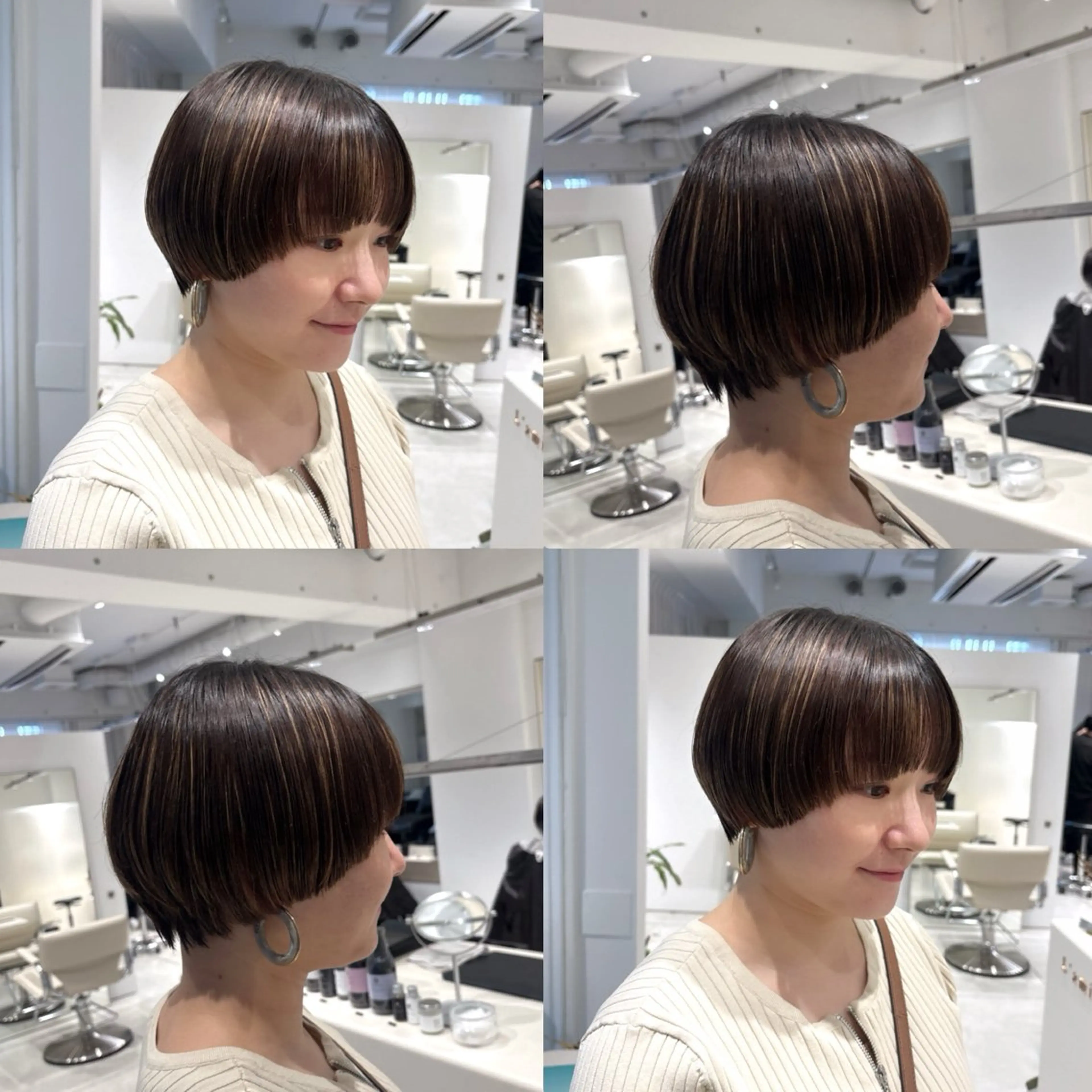 ショート カラー ショートボブ 丸みショート ハイライトカラー ボブ ハイライト ヘアカラー トリートメント ヘッドスパ ヘアセット カジュアルを女っぽく 𝗮𝘆𝗮𝗰𝗼のヘアスタイル