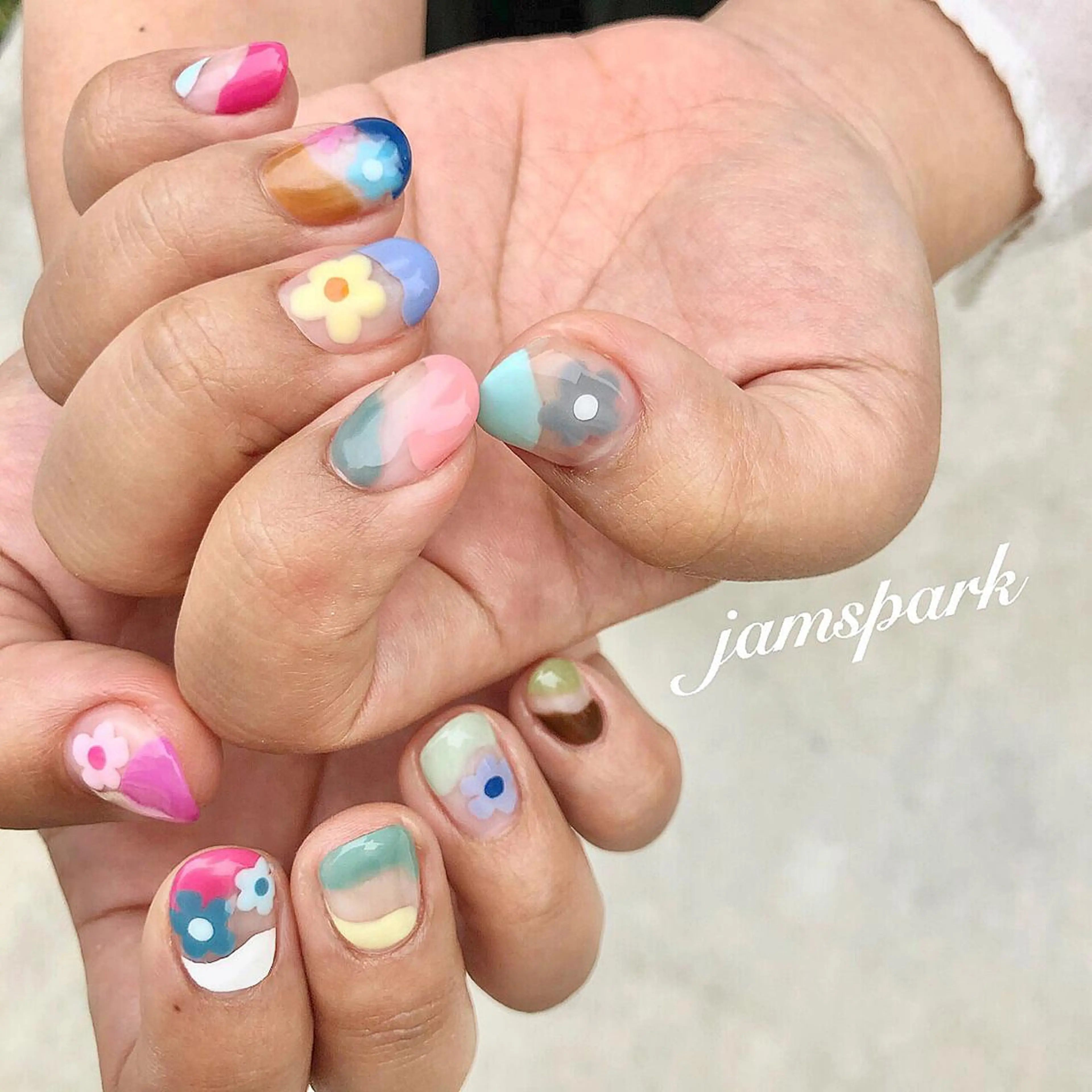 ネイル フラワーネイル ジェルネイル パステルネイル 春ネイル ハンドネイル jamspark ✨のネイルデザイン