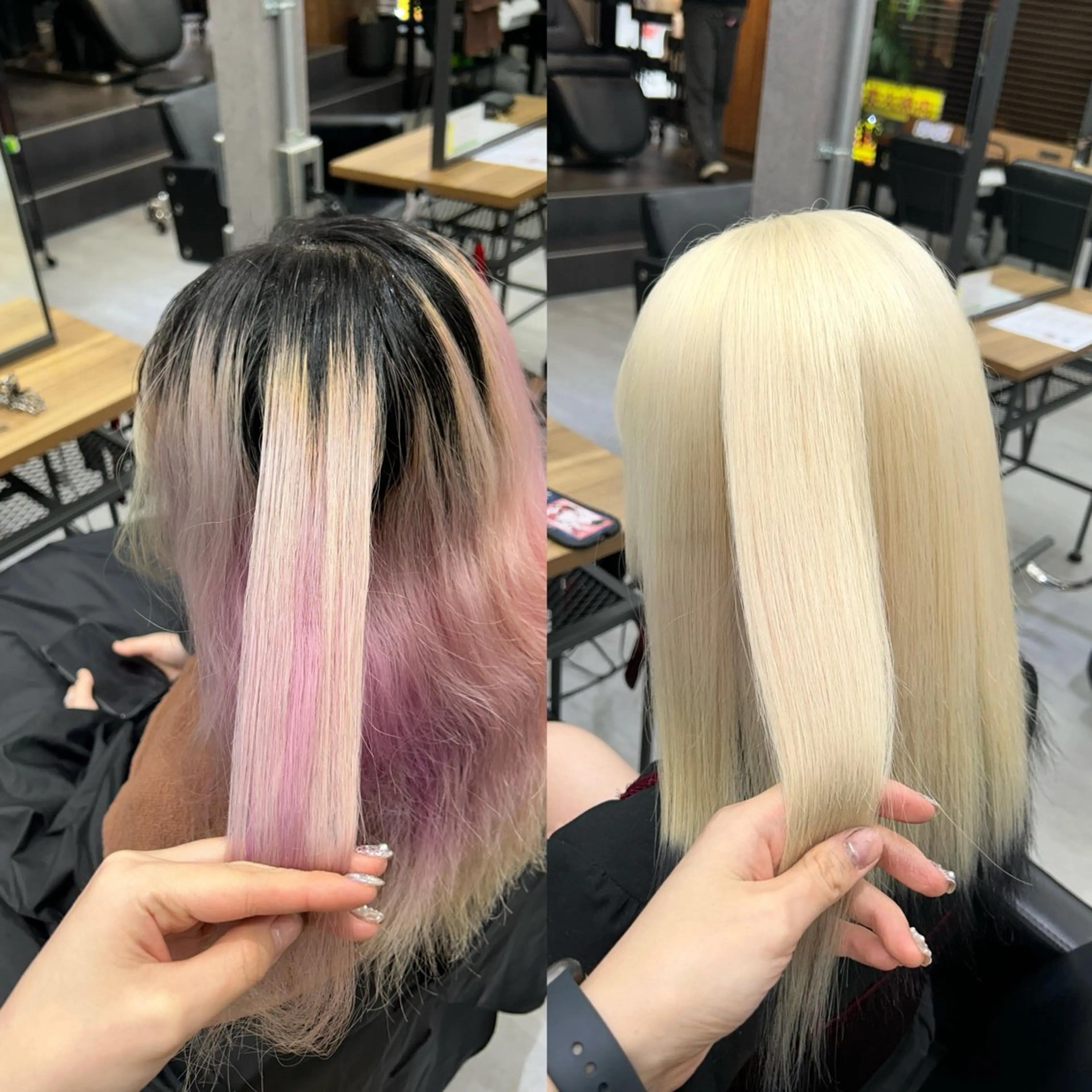 ミディアム カラー 黒髪 ブリーチ 抜きっぱなしブロンド ブロンド ヘアカラー ENA💗ハイトーン /エクステ💗のヘアスタイル