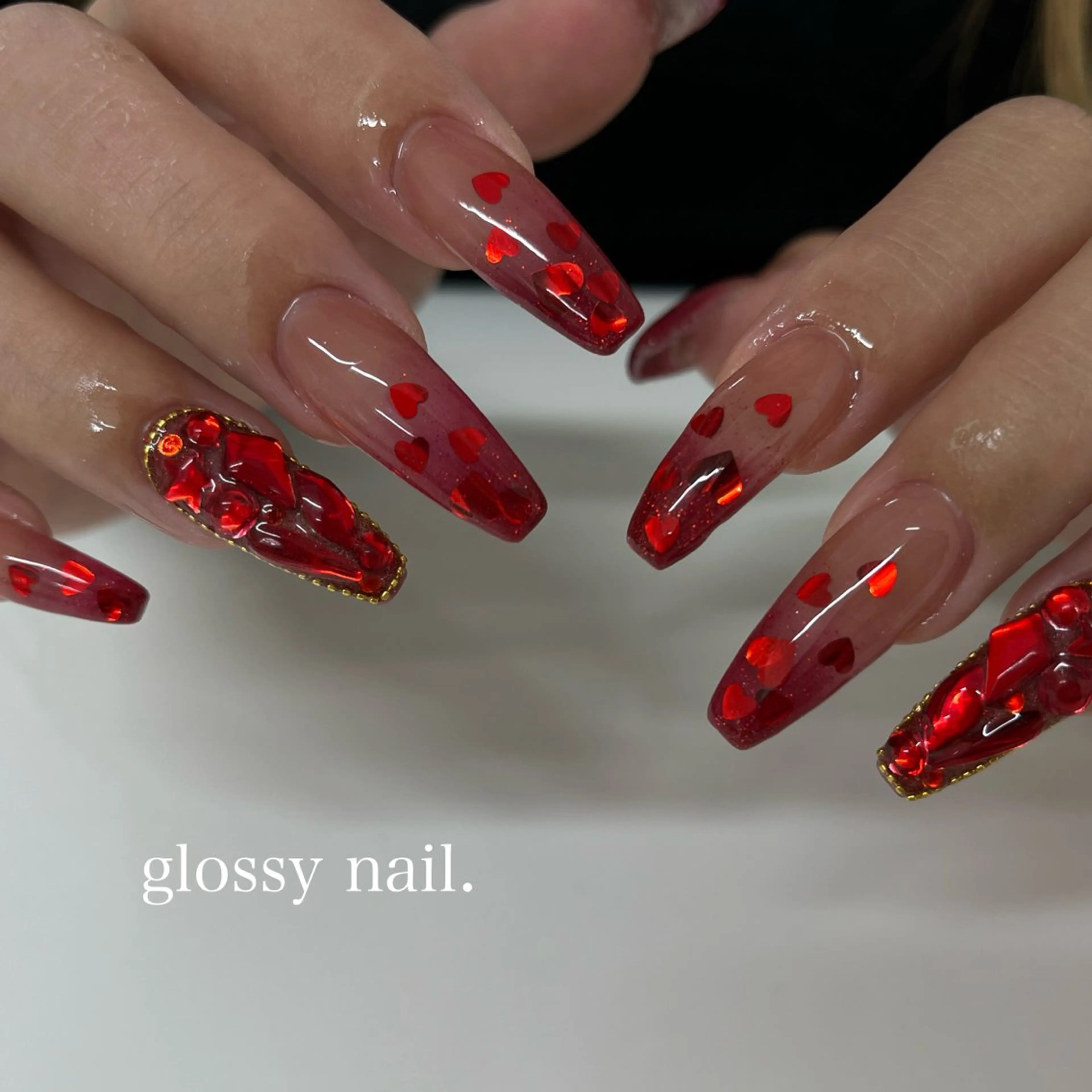 ネイル ハート 氷ネイル・うるうるネイル ハンドネイル tener 🧋yume🧋のネイルデザイン