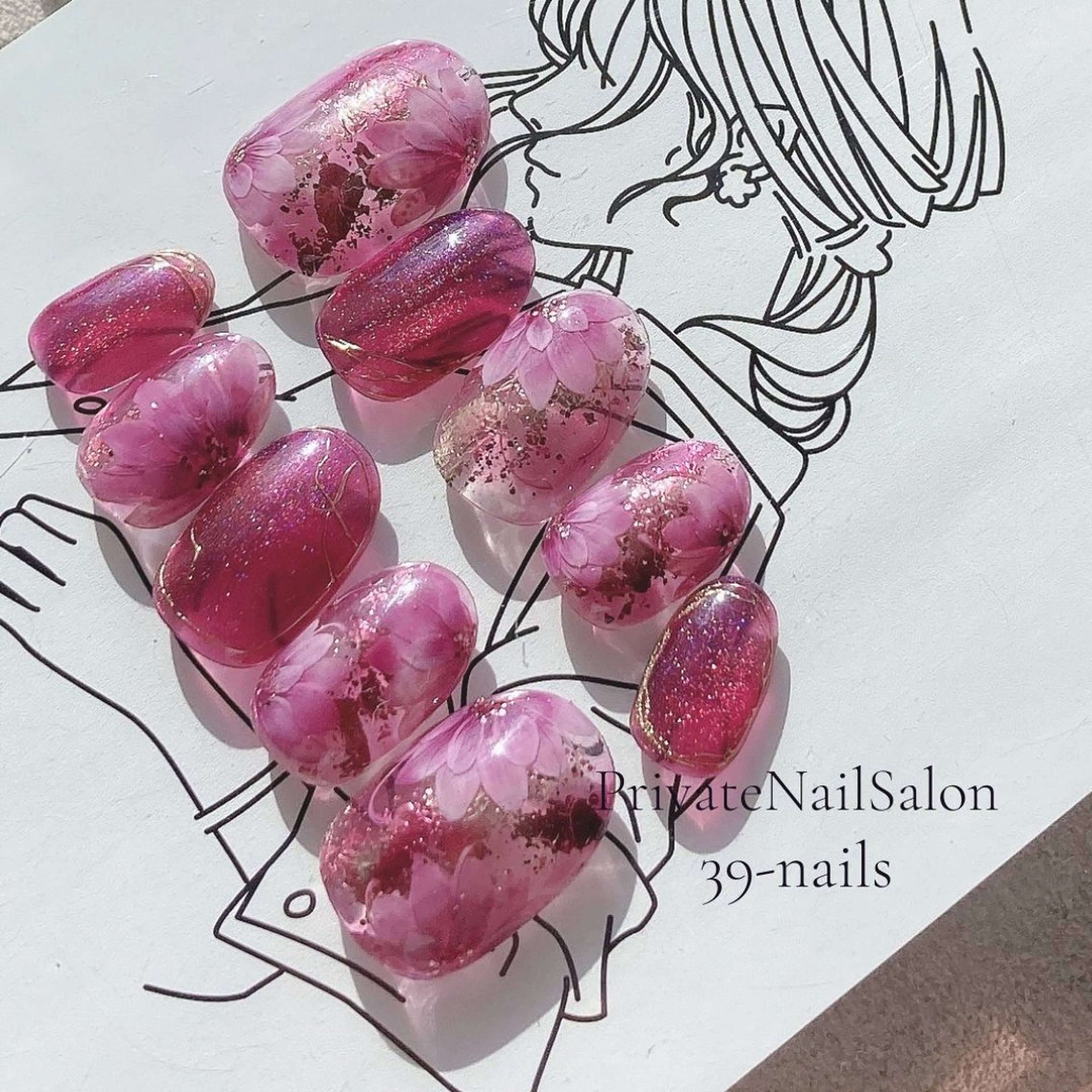 ネイル 成人式 フラワーネイル キラキラネイル ニュアンスネイル ブライダルネイル ハンドネイル 39-nails EharaMikuのネイルデザイン