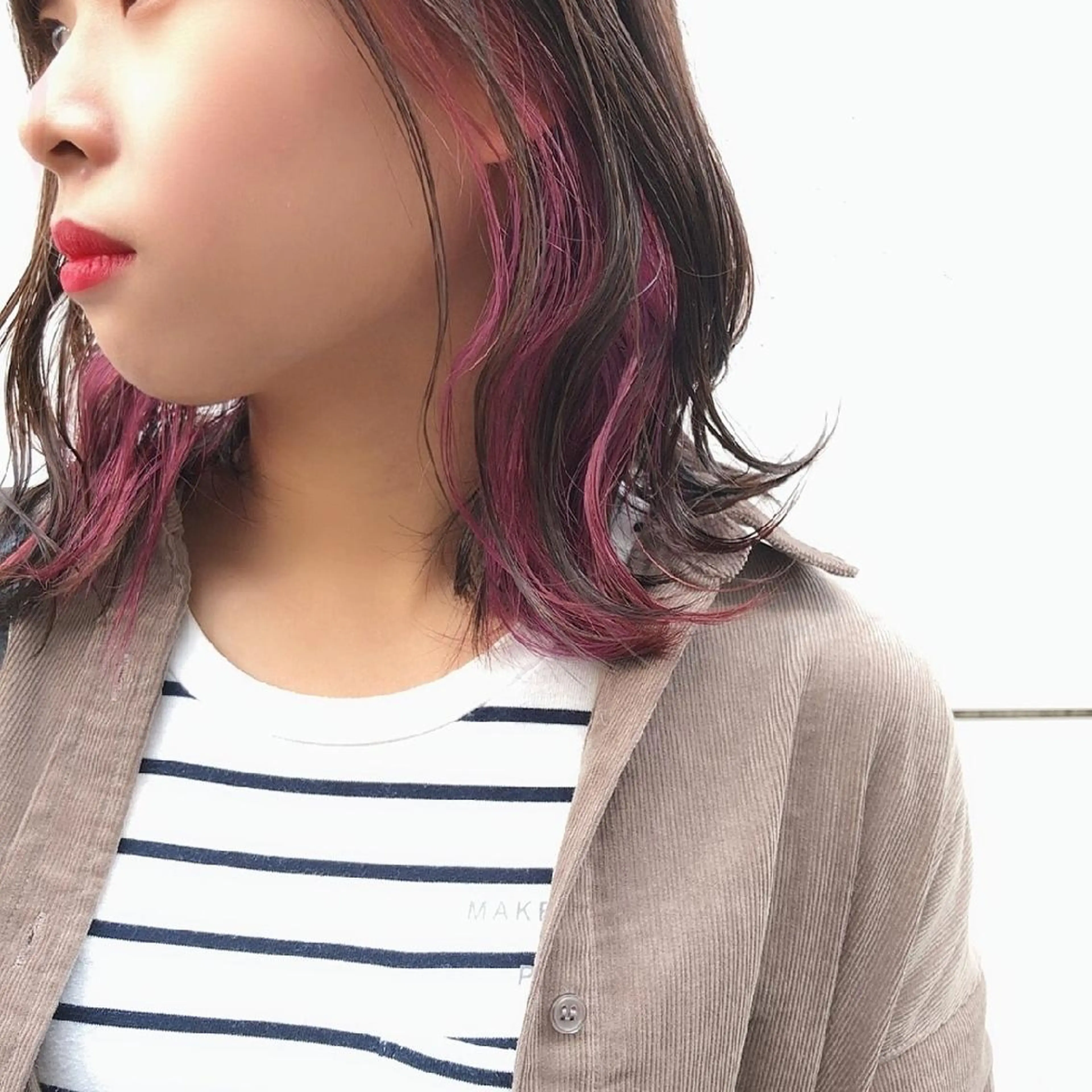 ミディアム カラー ヘアアレンジ インナーカラー ピンクカラー バイオレットカラー 竹内啓太 ボブのヘアスタイル