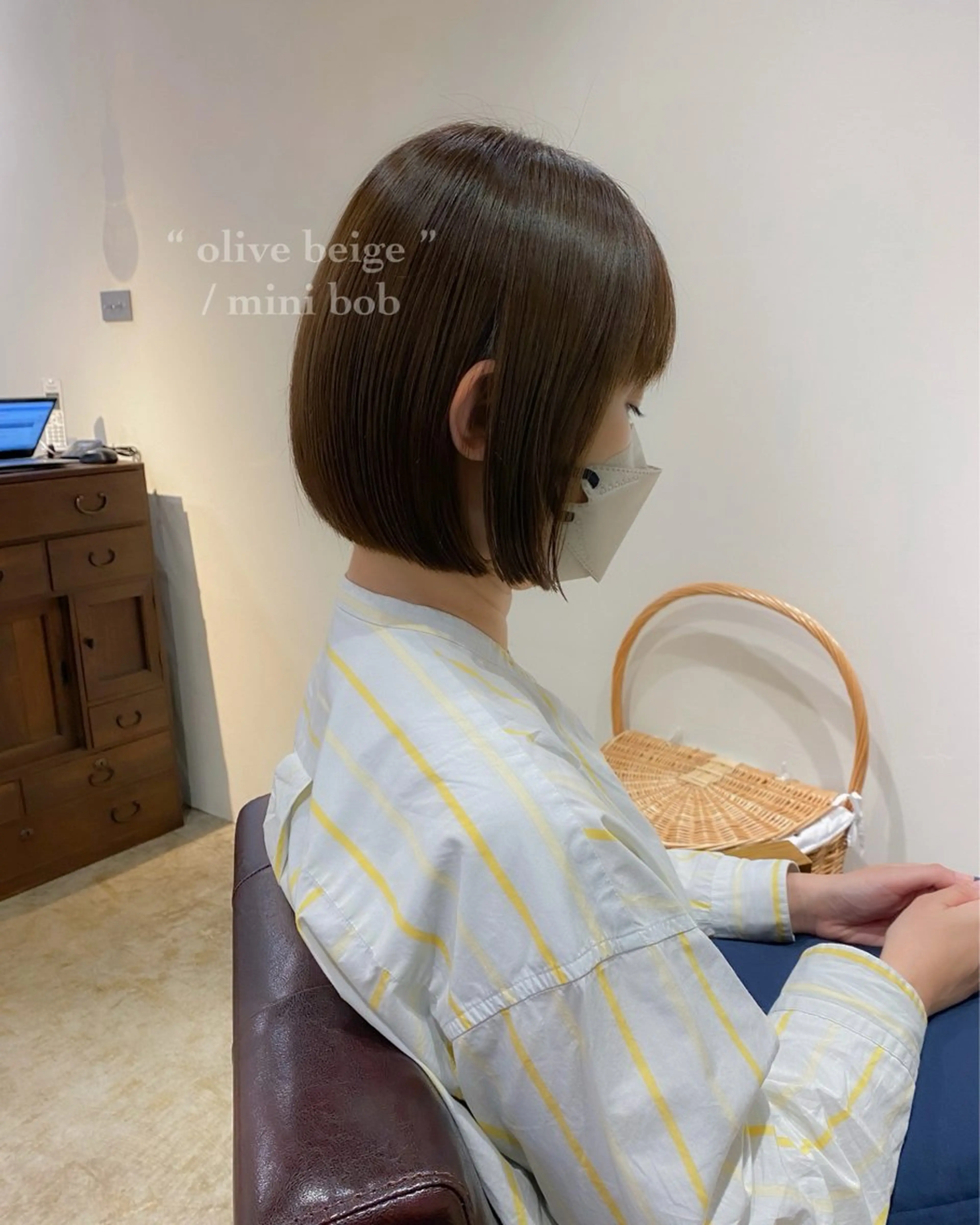 ミディアム カラー ベージュカラー オリーブベージュ ボブ 板谷みさき /艶ボブ/藤沢美容室のヘアスタイル