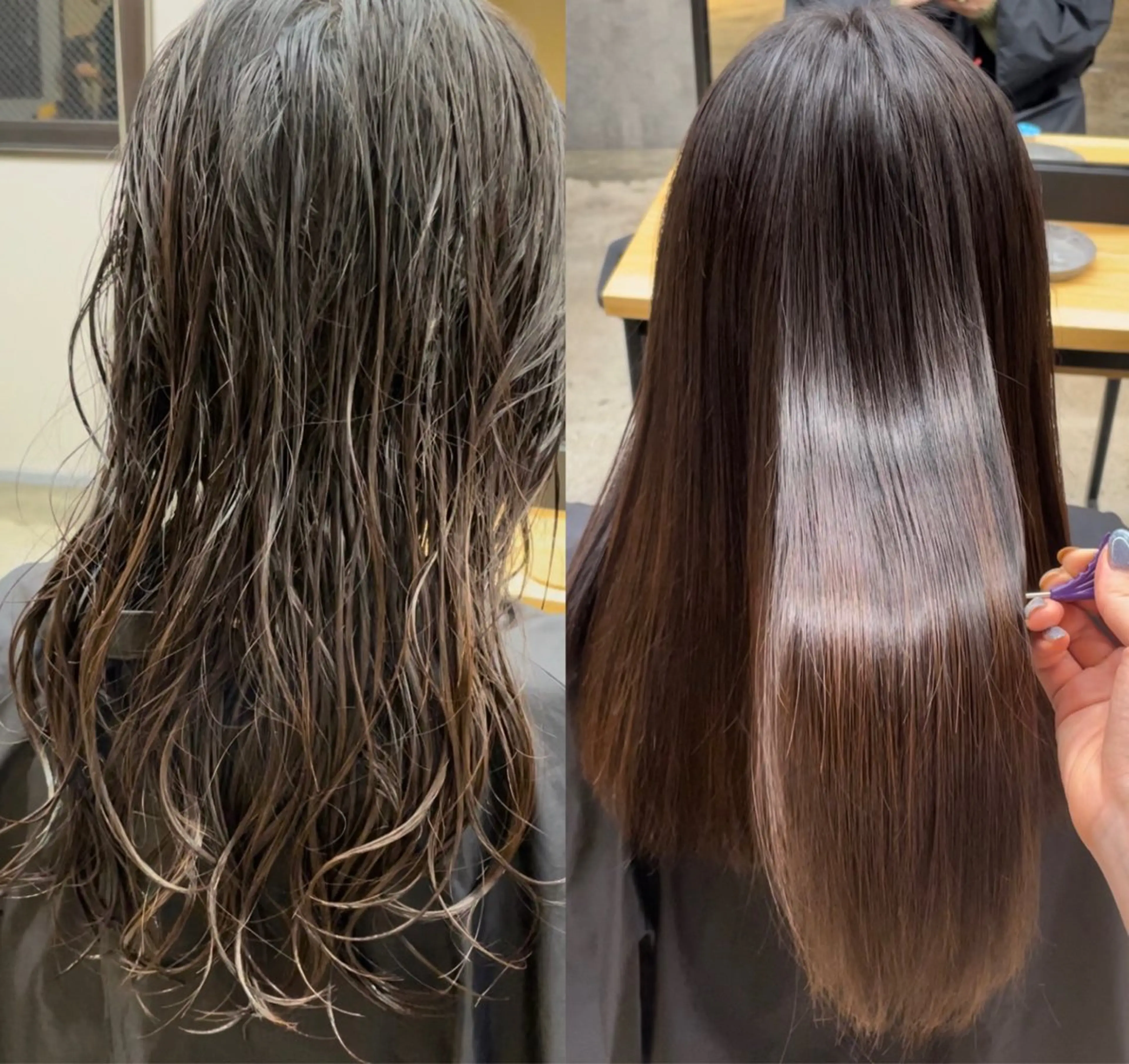 ロング パーマ 縮毛矯正 ストレートパーマ ブリーチ透明感 mikaのヘアスタイル