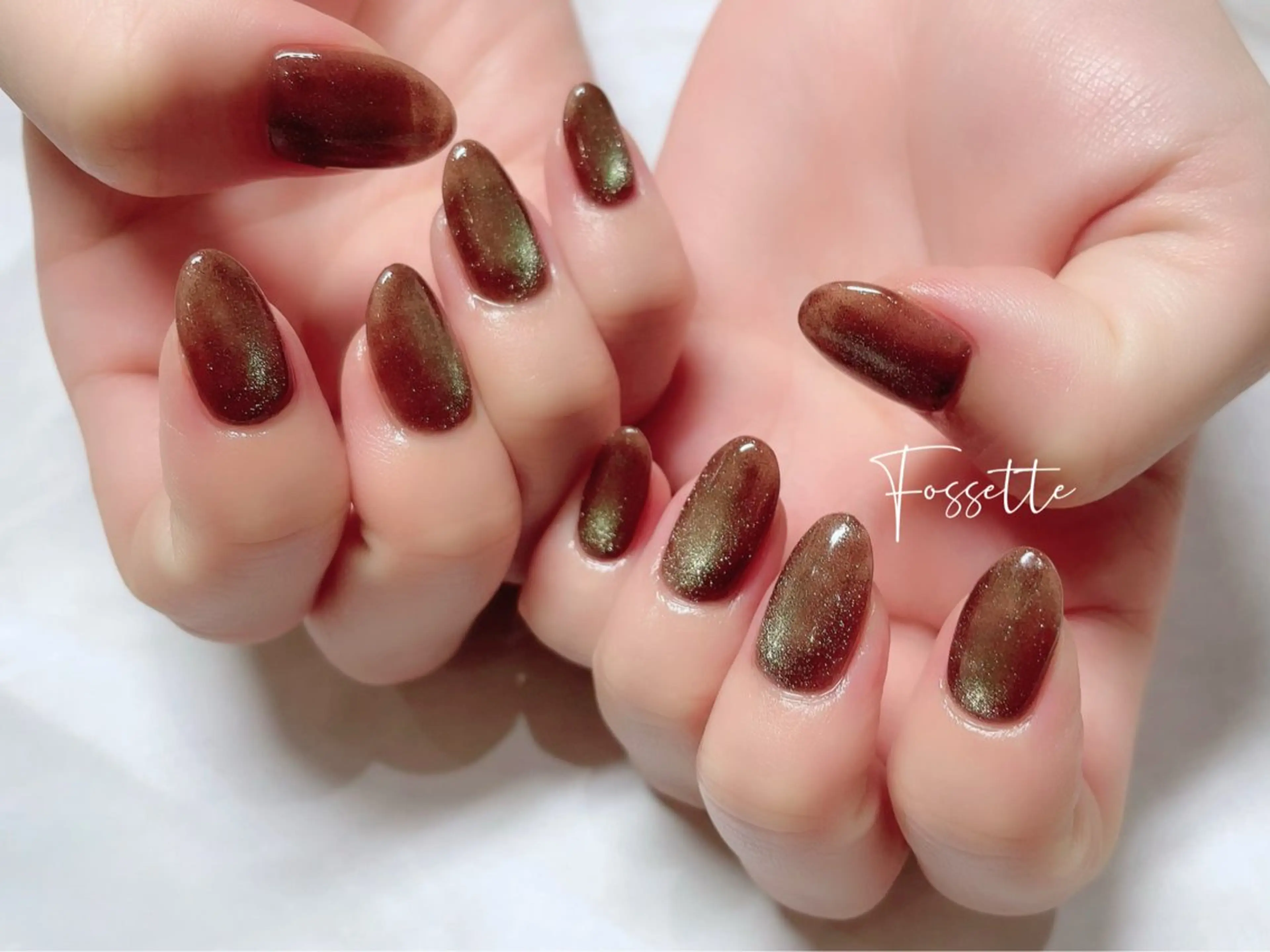 ネイル ブラウン キラキラネイル マグネットネイル ワンカラーネイル nailsalon Fossetteのネイルデザイン
