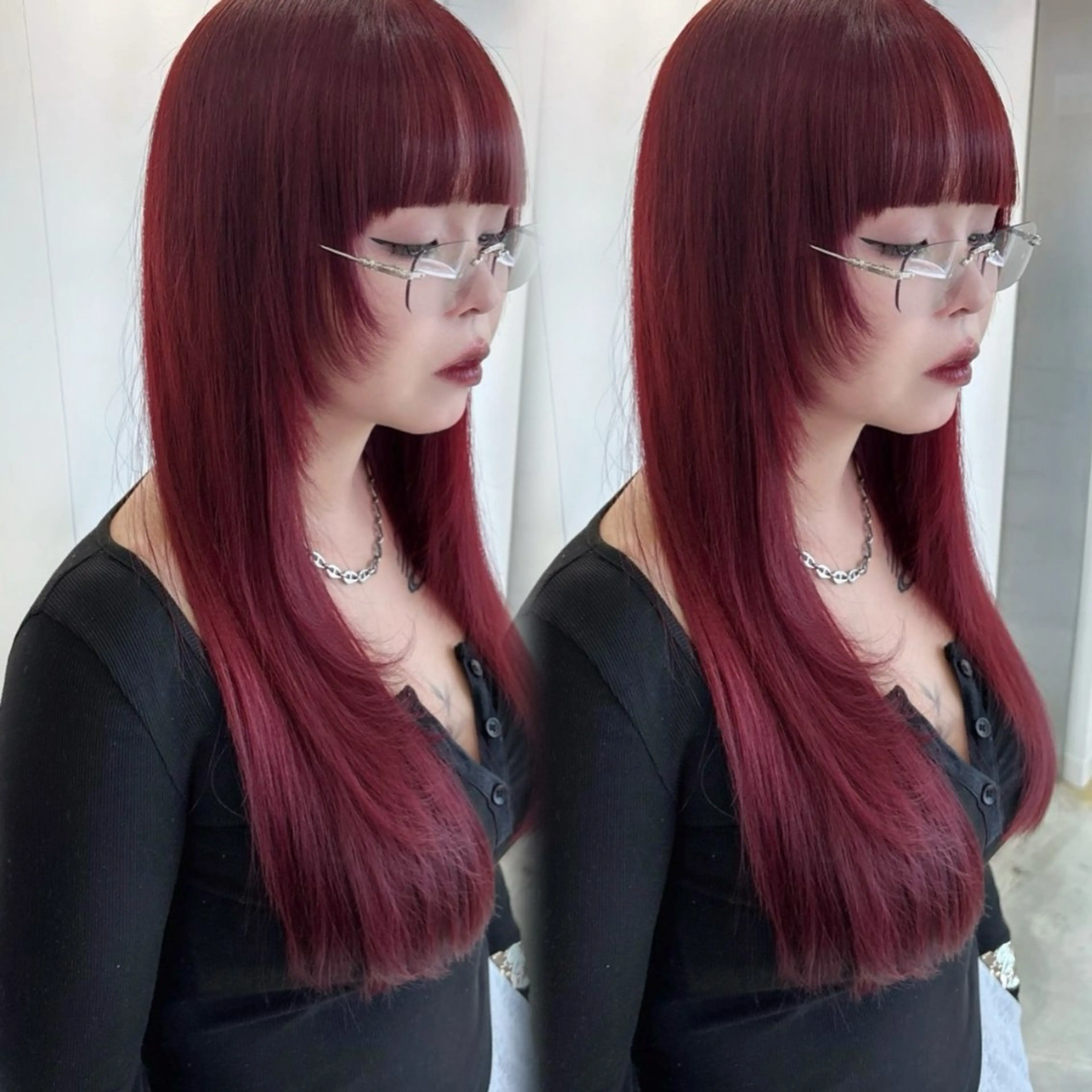 ロング カラー ブリーチ ケアブリーチ レッドカラー 韓国風ヘア レイヤーカット カット ヘアカラー トリートメント ハッシュカット/韓国 レイヤー/Unaのヘアスタイル