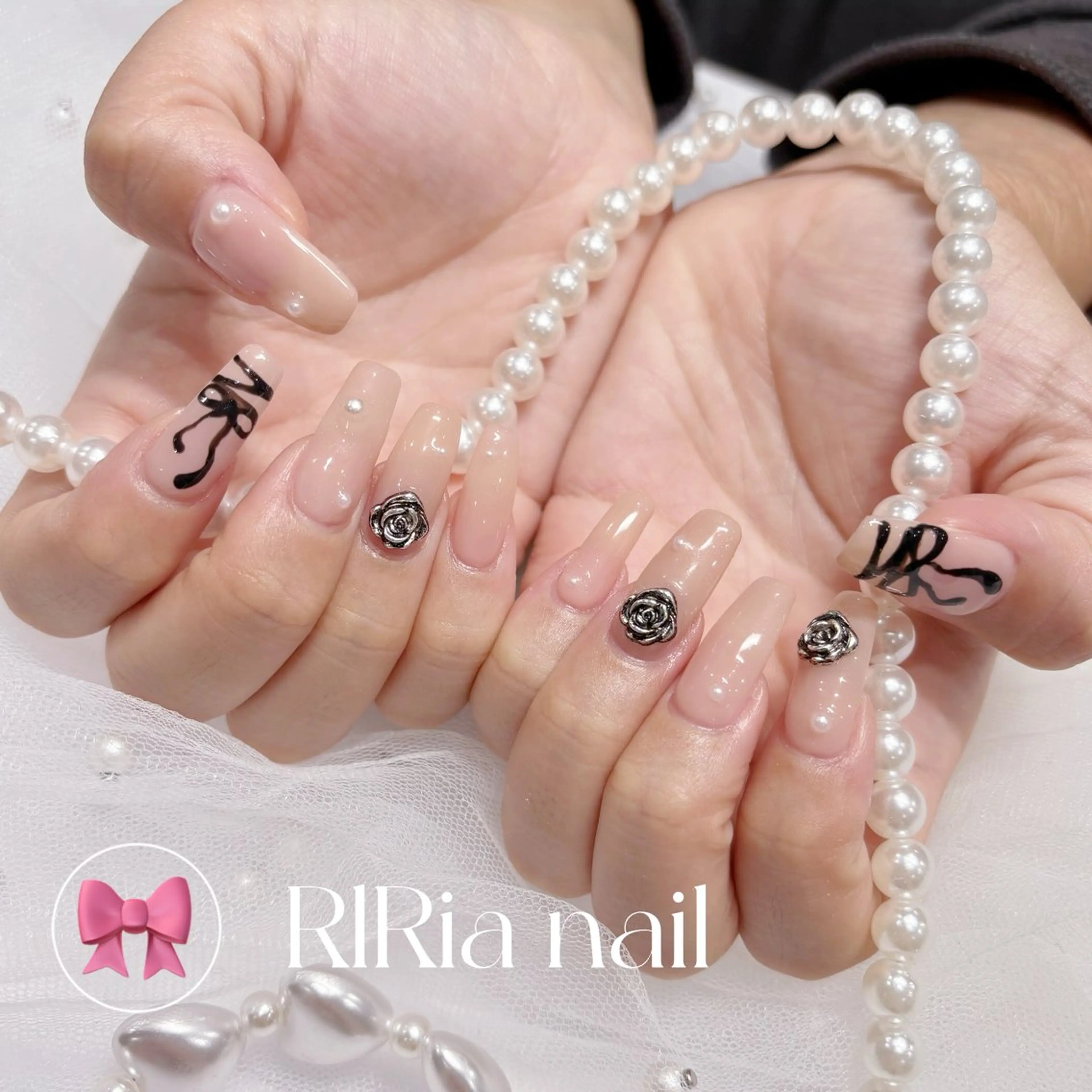 ネイル リボン ハンドネイル 🎀『RlRia』（GO TODAY シェアサロン 横浜Solace店内）🎀所属・RlRia .のネイルデザイン