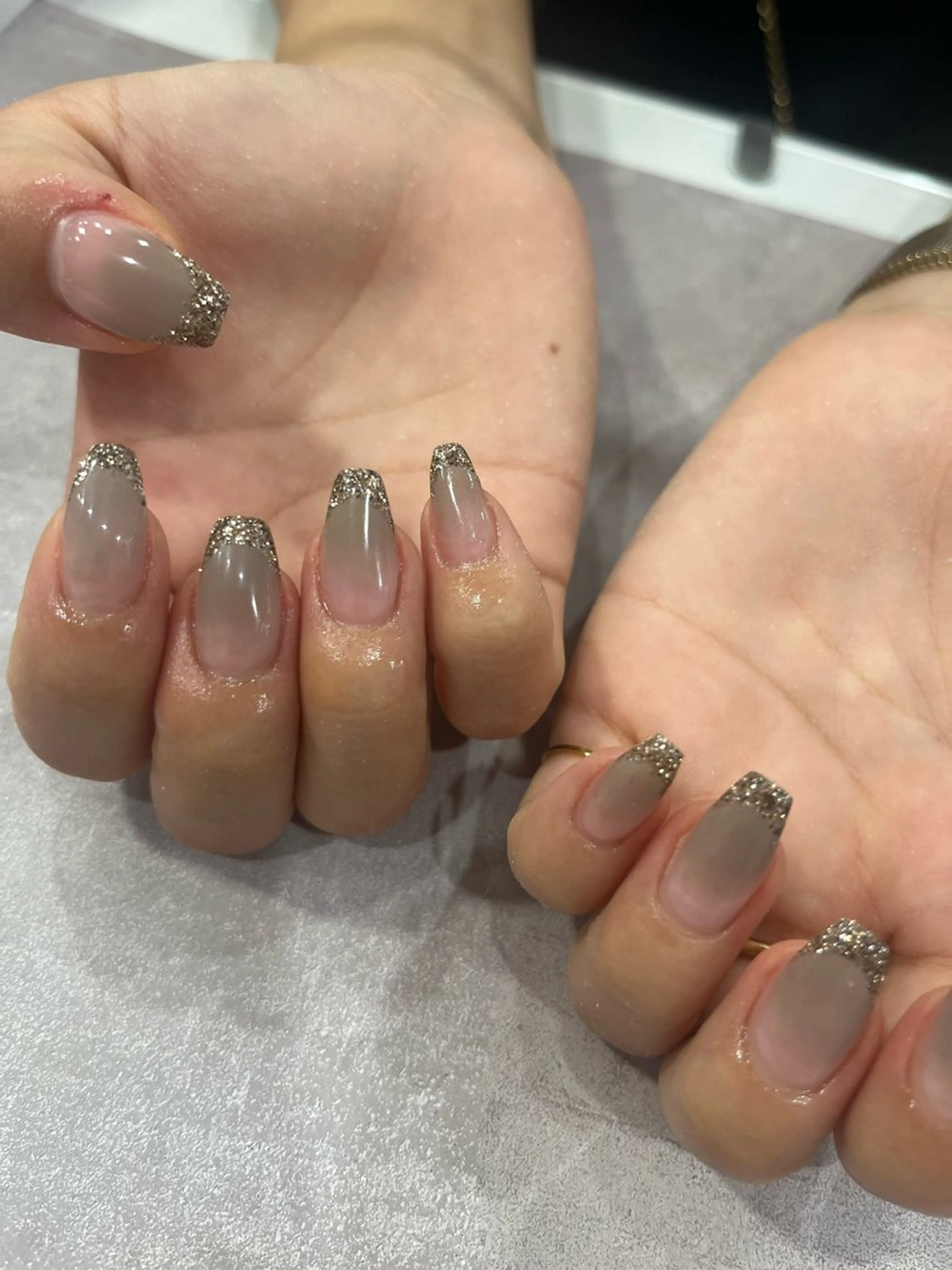 ネイル フレンチネイル ラメ(グリッター) ワンカラーネイル wooone所属・wooone nail.rieのネイルデザイン