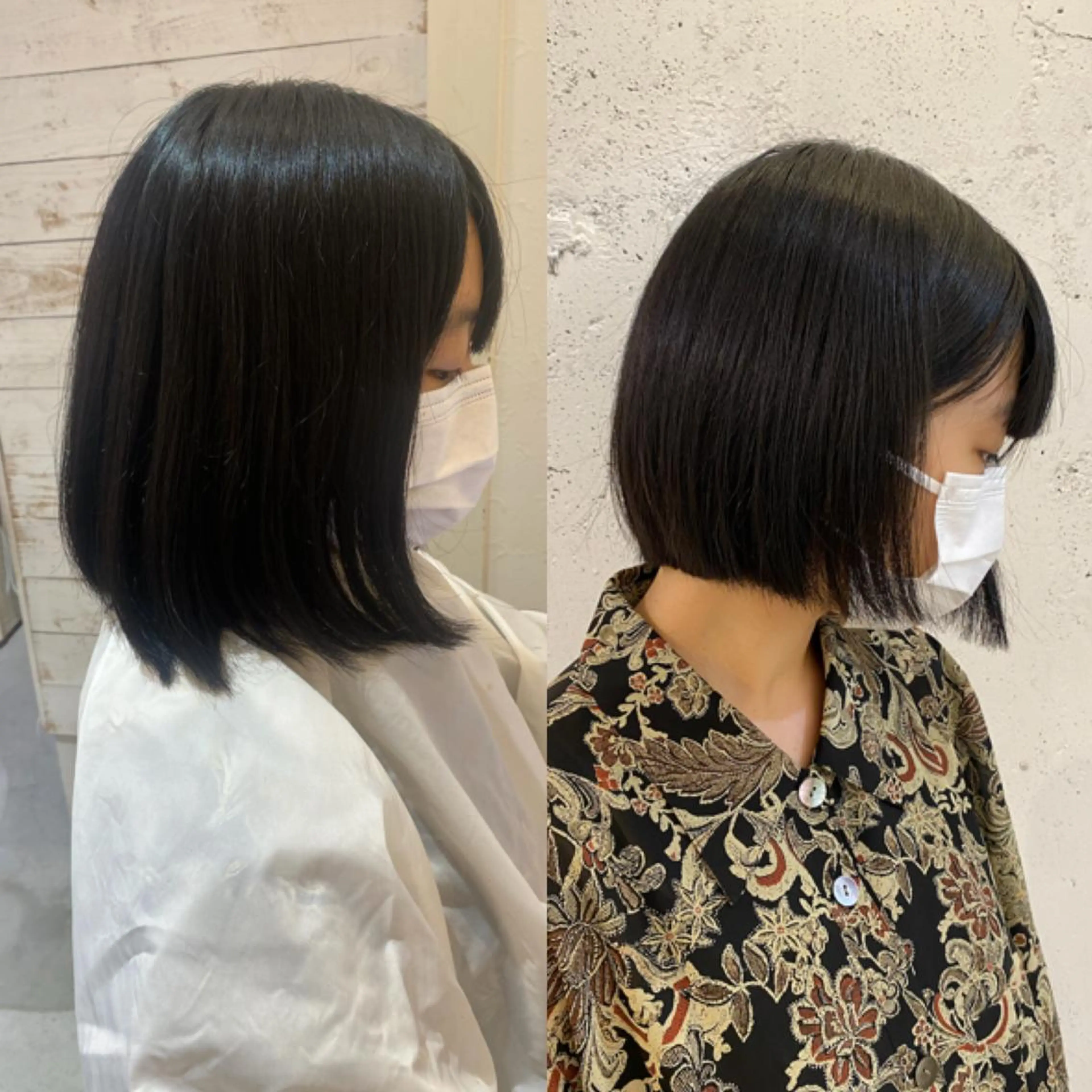 ミディアム ボブ ブリーチなしカラー レイヤーカットのヘアスタイル