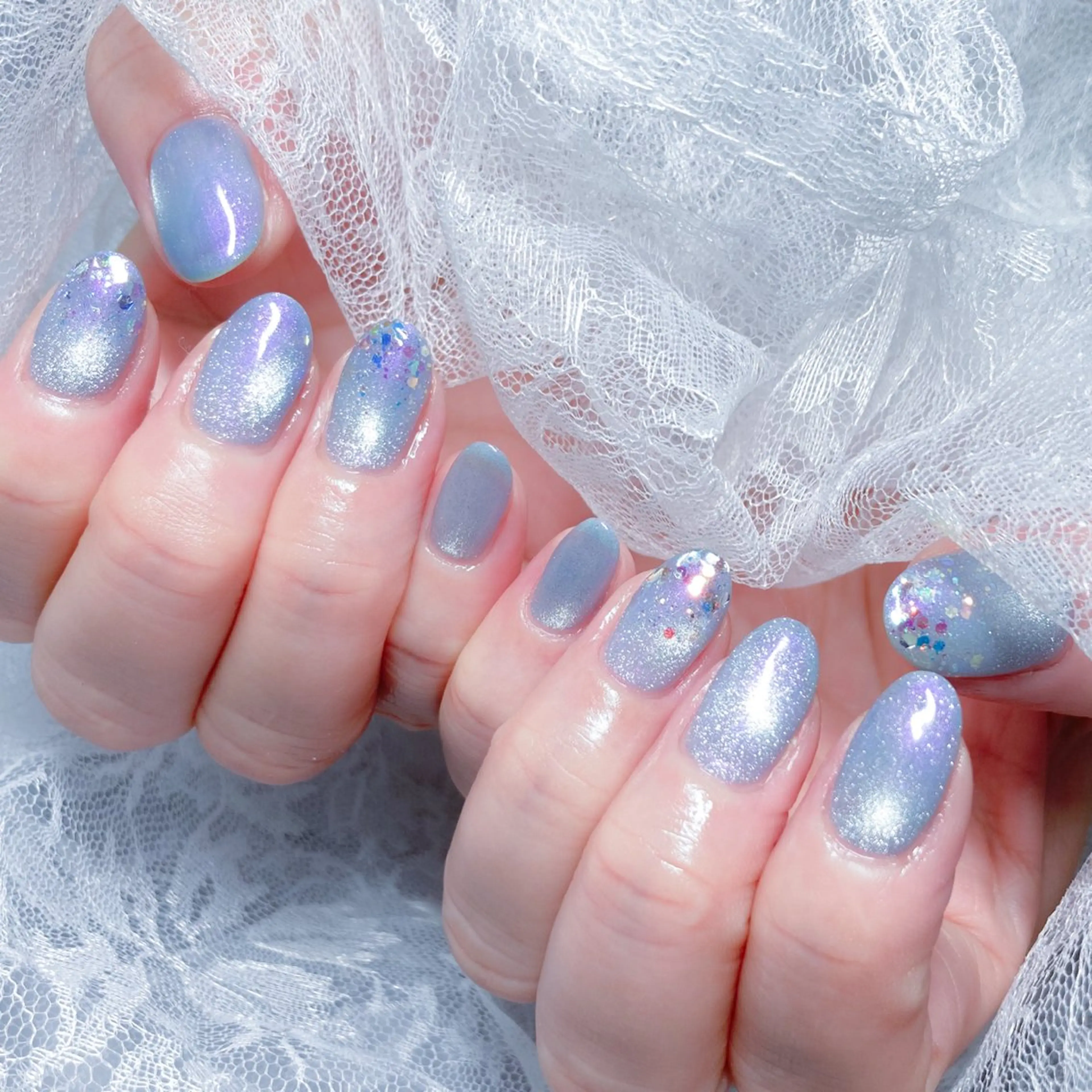 ネイル ラメ(グリッター) 水色 マグネットネイル マグネットワンカラー ワンカラーネイル ハンドネイル Terrace＋所属・Terrace＋ Nailのネイルデザイン