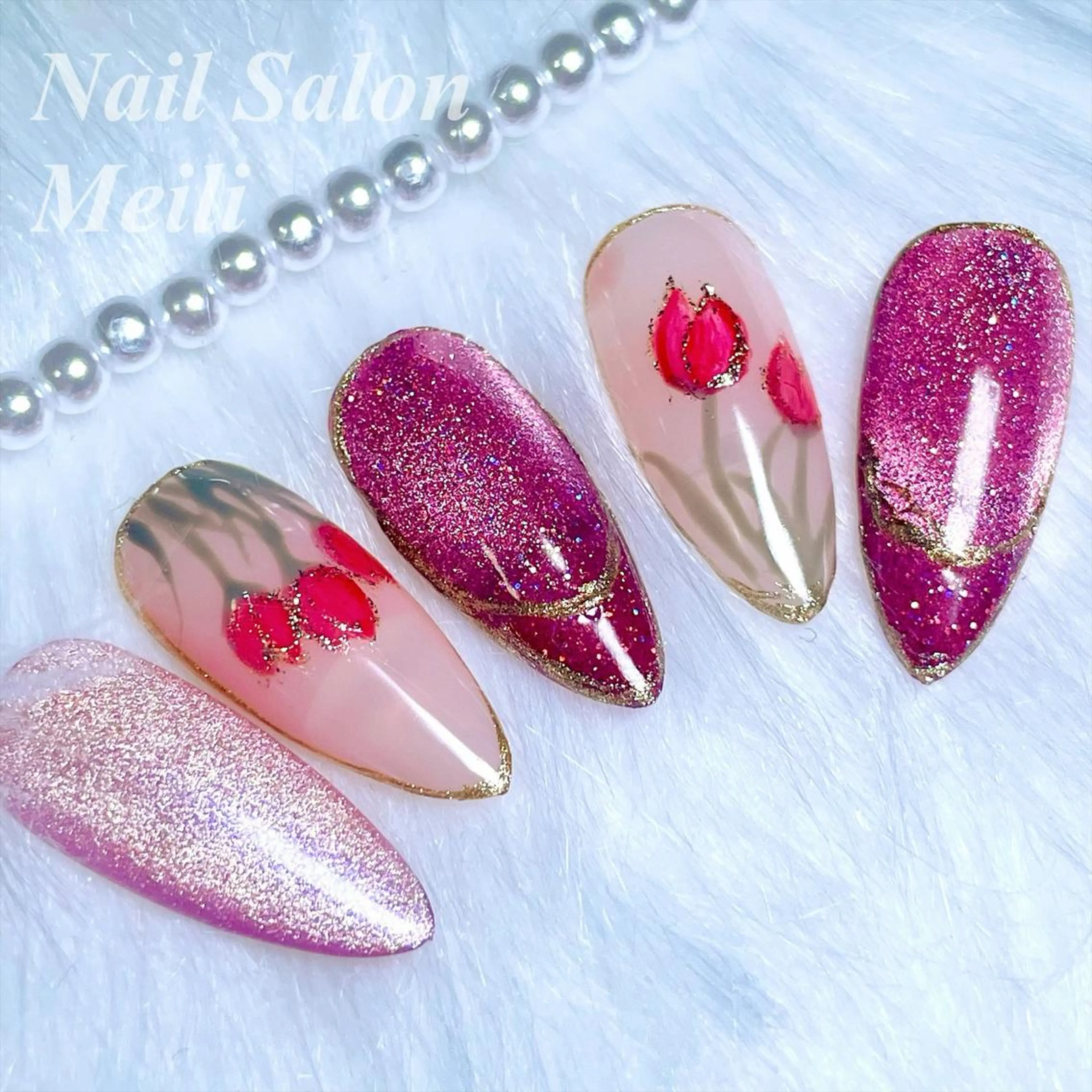 ネイル アートネイル フラワーネイル 春ネイル 冬ネイル 黄色 NAILSALON MEILIのネイルデザイン