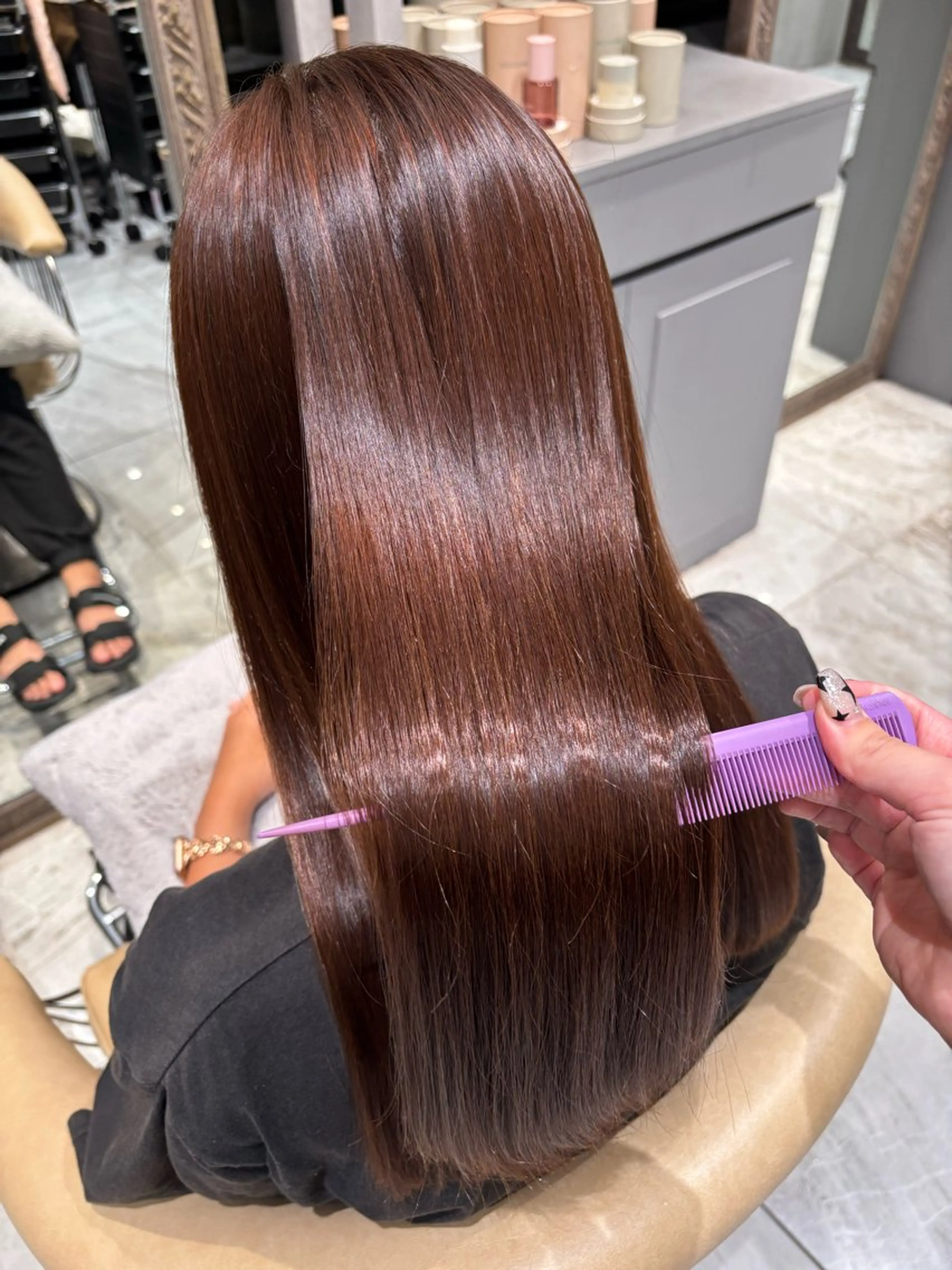ミディアム カラー カット ヘアカラー 透明感カラー/艶髪 髪質改善/縮毛矯正のヘアスタイル