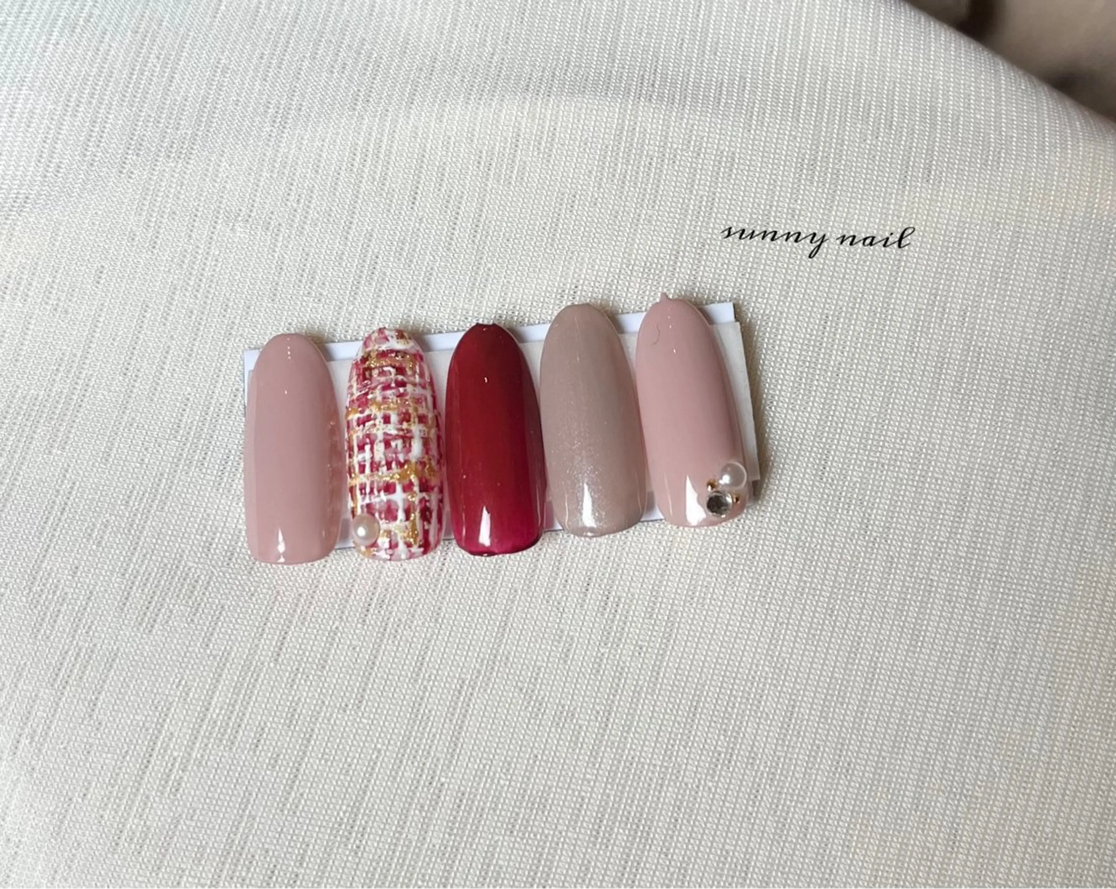 ネイル ボルドー ツイードネイル sunny nailのネイルデザイン