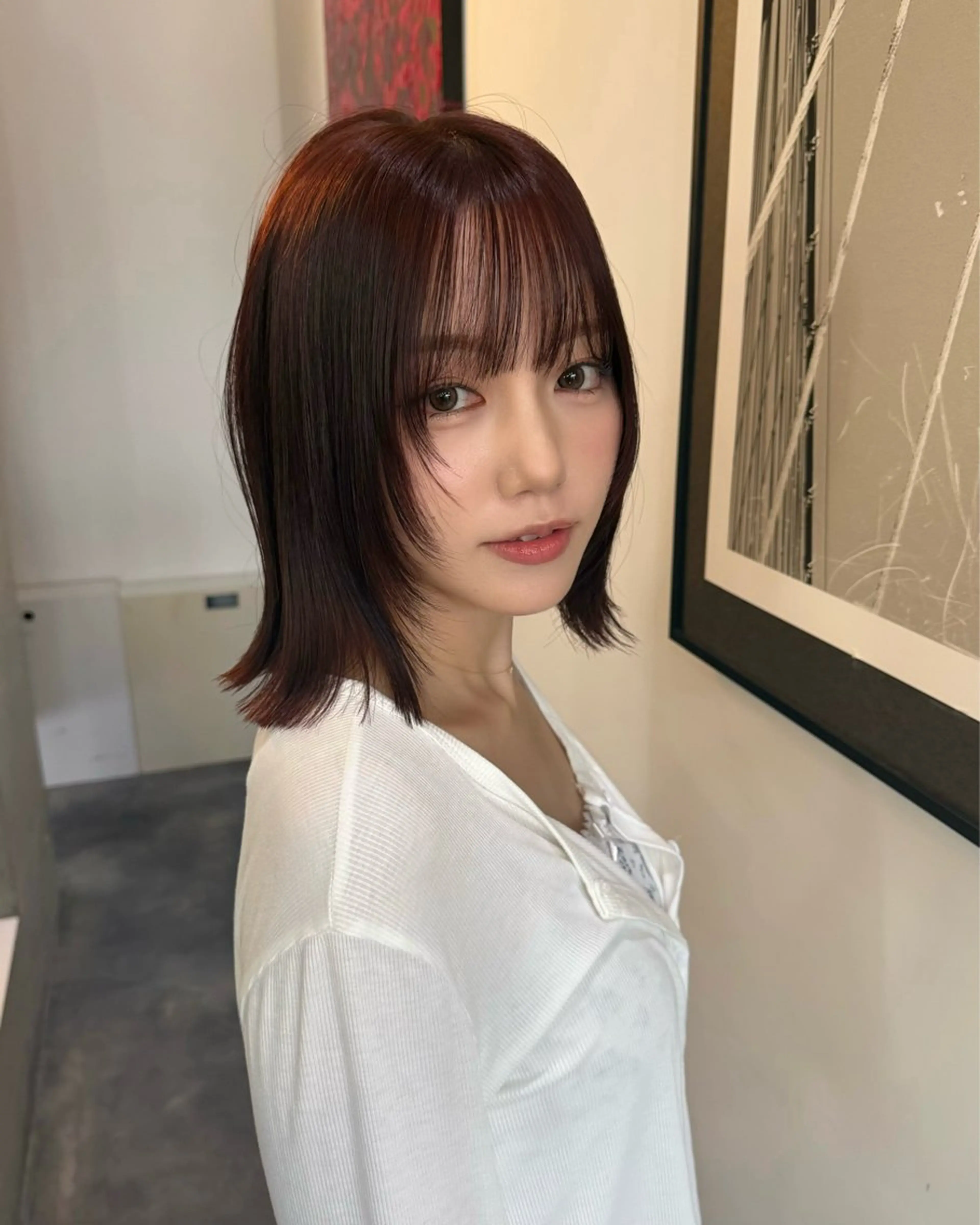 ミディアム ボブ 顔まわりレイヤー 顔周りカット レイヤーカット カット トリートメント OPS  HAIR feliz所属・床島 孝汰のヘアスタイル