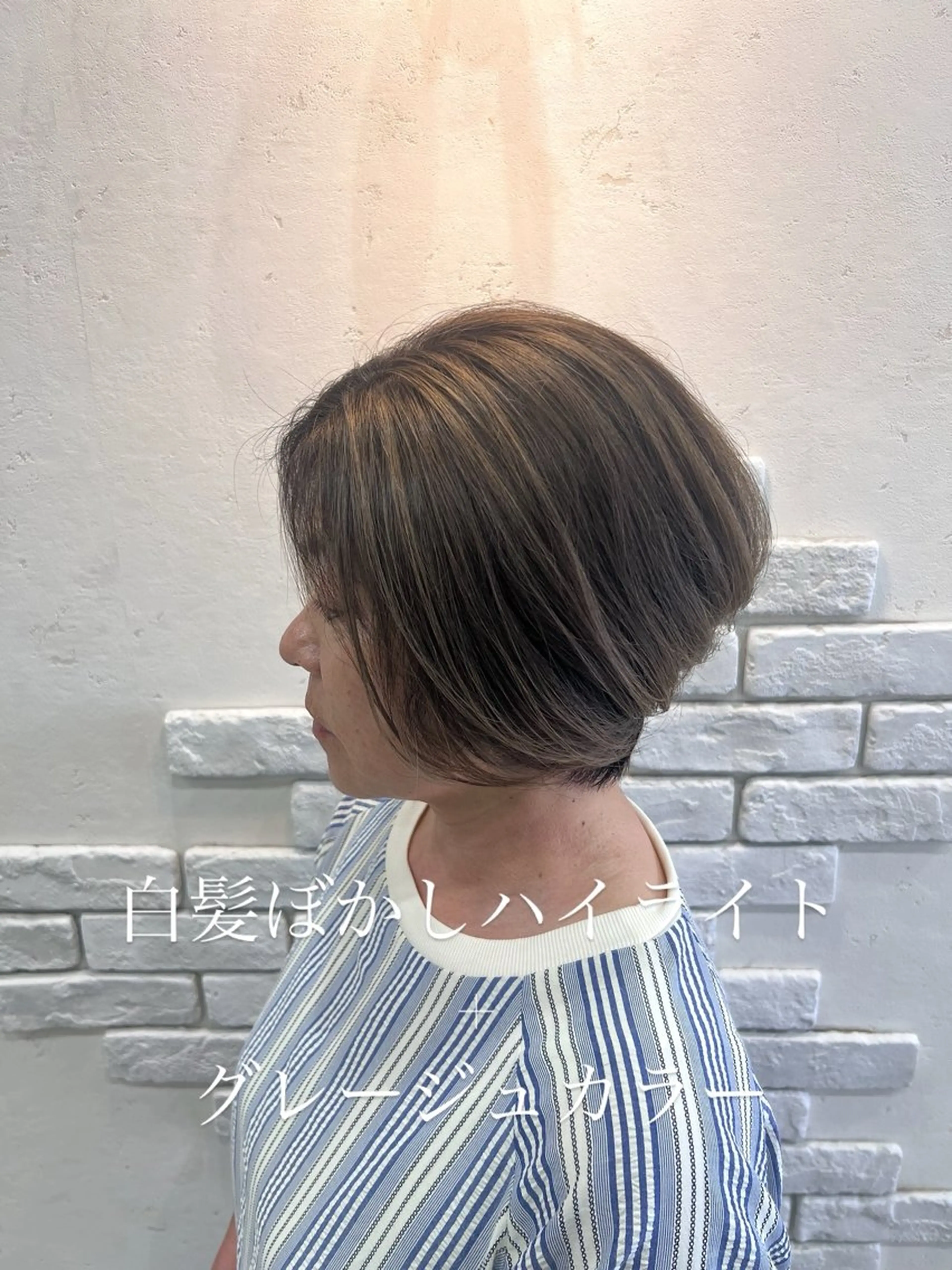 ショート カラー 透明感カラー グレージュ ハイライトカラー ハイライト ショートヘア ヘアカラー 太白区白髪ぼかし/ ボブカット/千葉達人のヘアスタイル