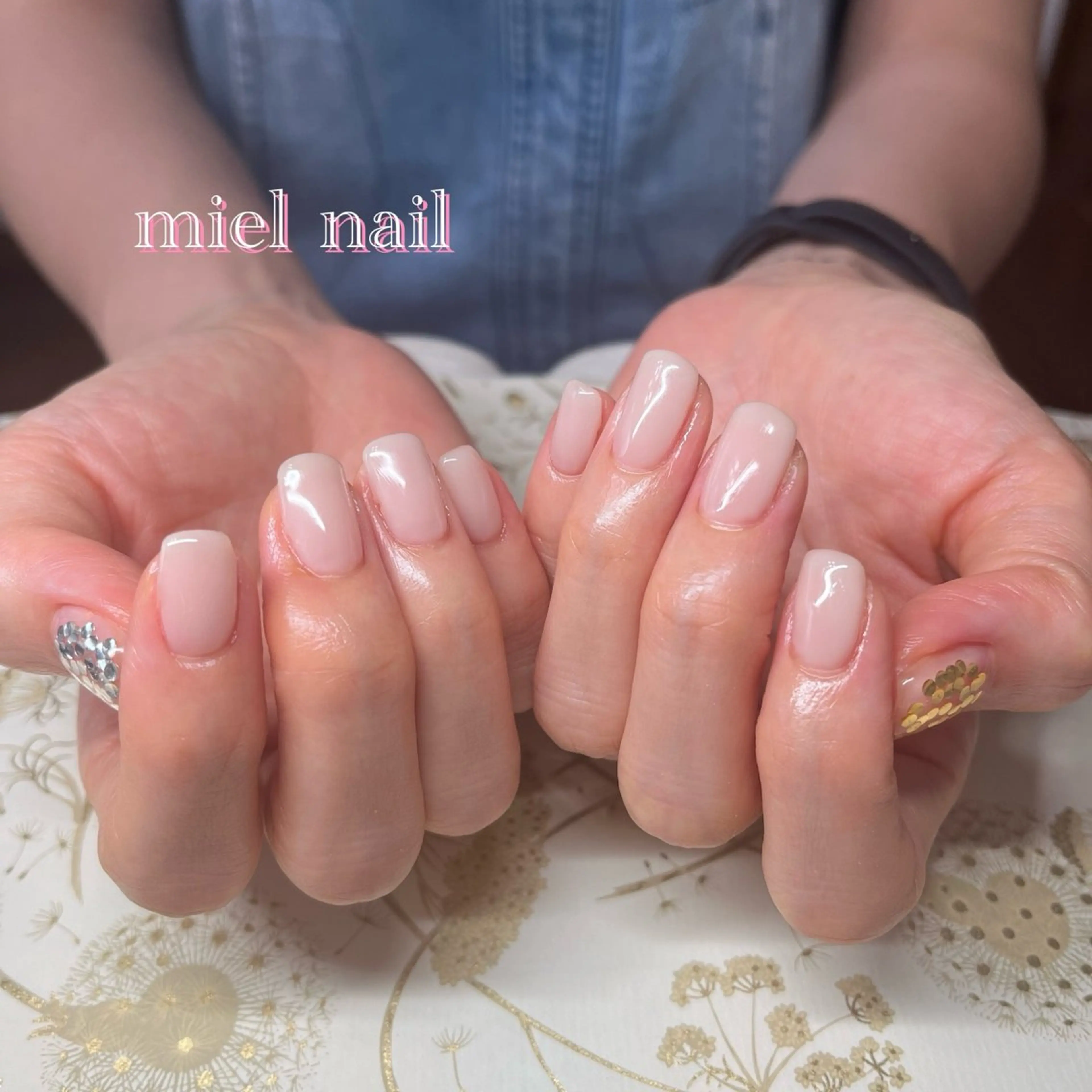 ネイル クリアネイル ゴールド ホログラムネイル シルバー シンプルネイル ハンドネイル miel nailのネイルデザイン