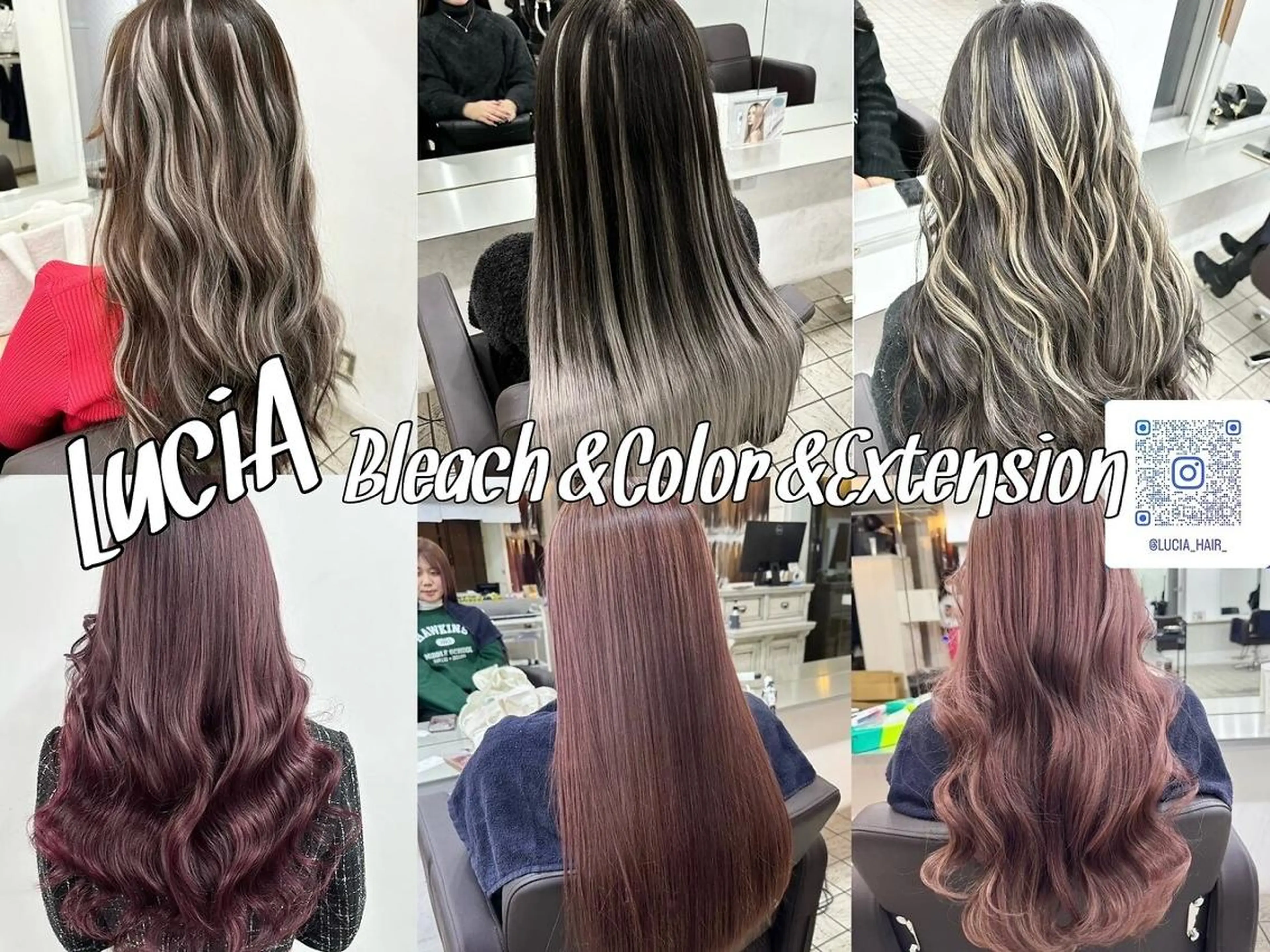 ロング ヘアアレンジ カラー シールエクステ 黒髪 ブリーチ ダブルカラー ハイトーンカラー LuciAエクステ カラー2500セラのヘアスタイル